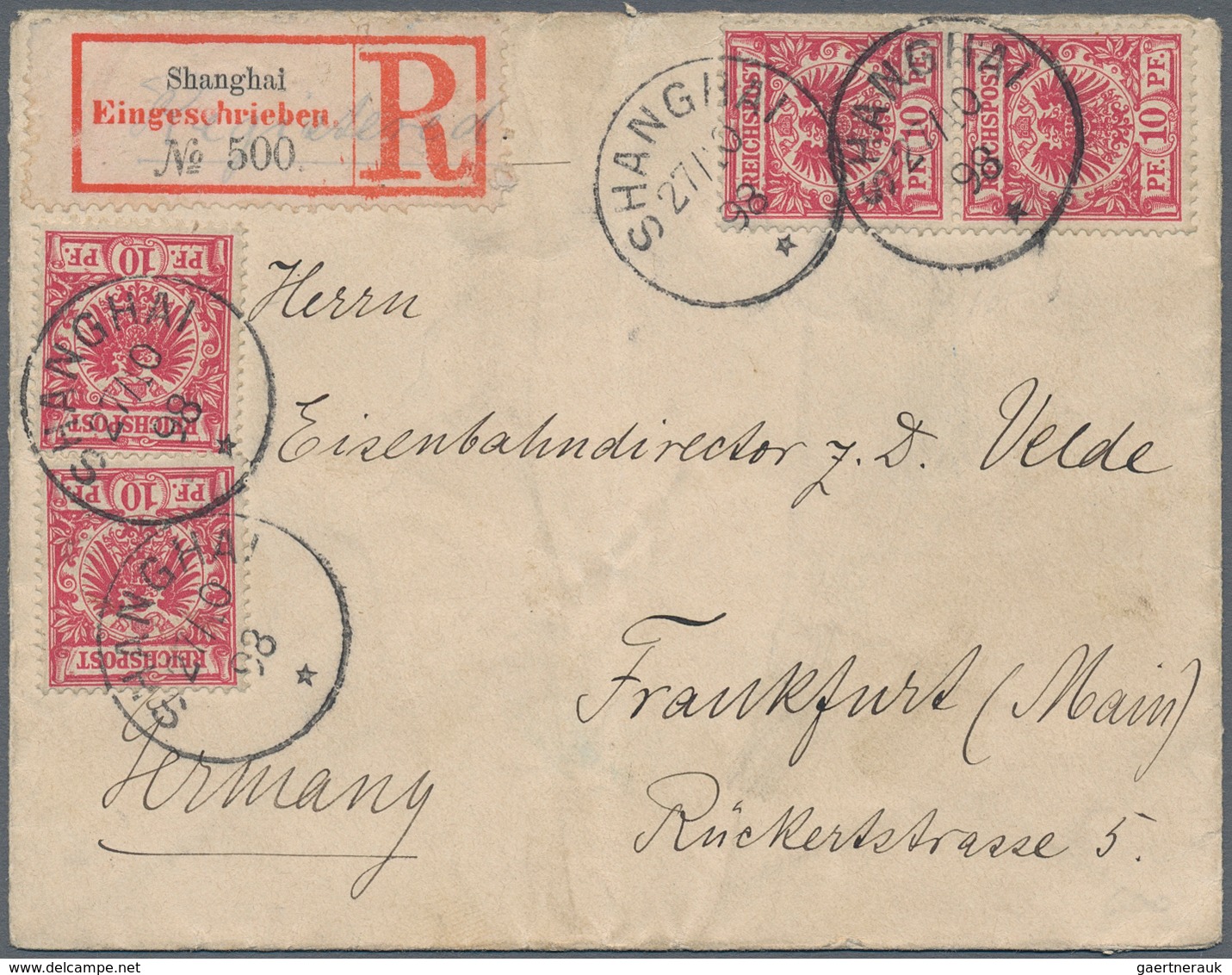Deutsche Post In China: 1898 (27.10.), Paar + Zwei Einzelmarken 10 Pfg Krone/Adler (Mitläufer) Mit S - China (kantoren)