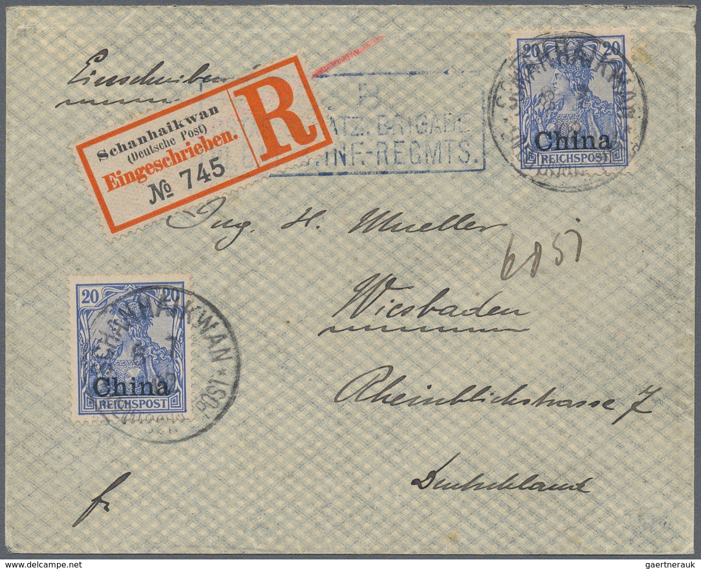 Deutsche Post In China: 1902(8.7.), 2 X 20 Pfg Mit Stempel ''SCHANHAIKWAN DEUTSCHE POST" Auf R-Brief - China (kantoren)