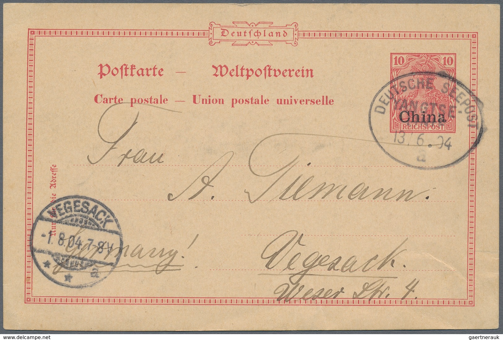 Deutsche Post In China: 1904 (13.6.), 10 Pfg GA-Karte Mit Stempel "DEUTSCHE SEEP0ST YANGTSE-LINIE A" - China (kantoren)