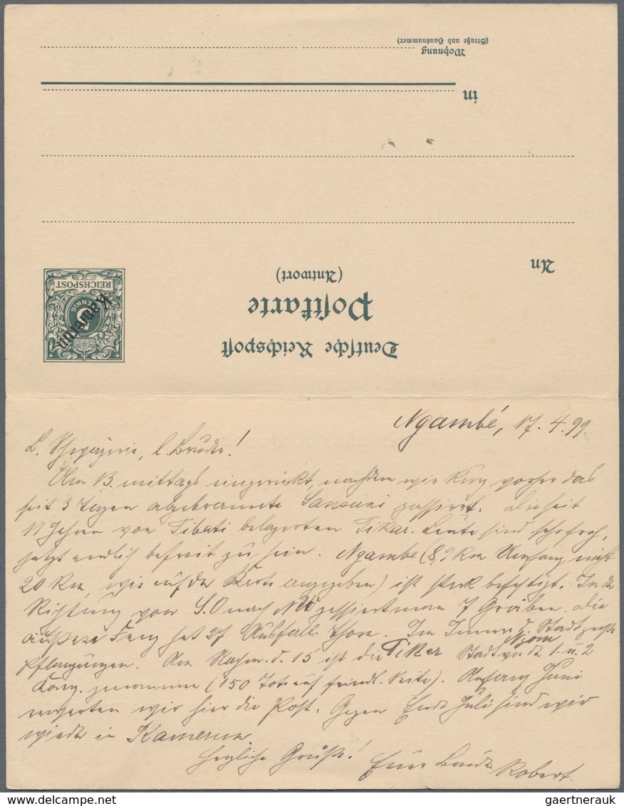 Deutsche Kolonien - Kamerun: 1899 (17.5.), GA-Doppelkarte 5/5 Pfg (anhängender Antwortteil Ungebr.) - Kameroen