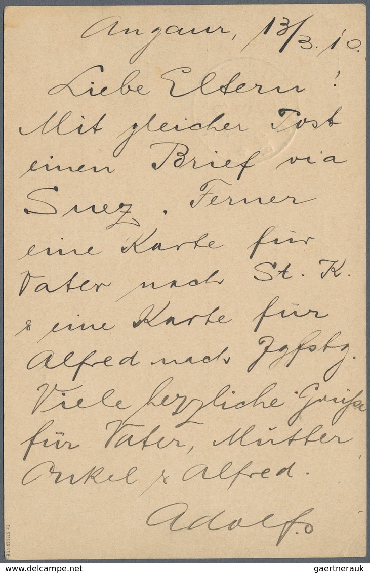 Deutsche Kolonien - Kamerun: 1910 (12.3.), 5 Pfg GA-Kte (rs.Text) Mit Stempel "ANGAUR PALAU-INSELN'' - Kameroen