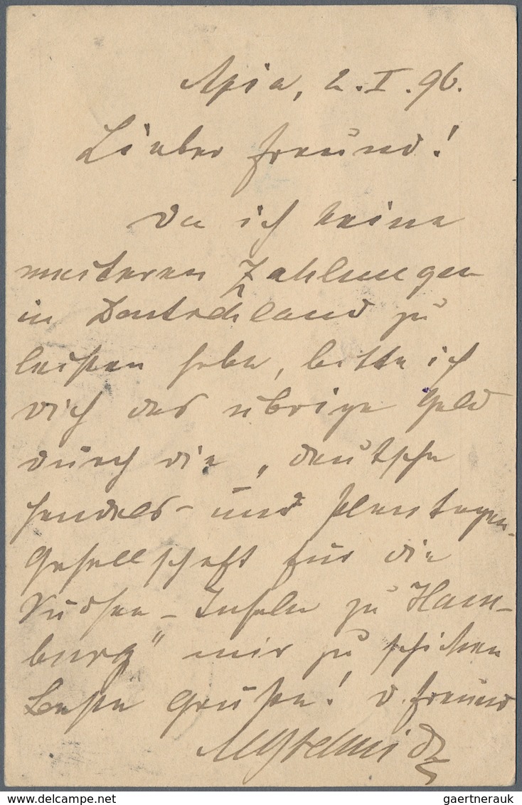 Deutsche Kolonien - Samoa: 1895 (31.12.), 10 Pfg Vorläufer-GA-Kte Krone/Adler Mit Zusatzfrankatur Se - Samoa