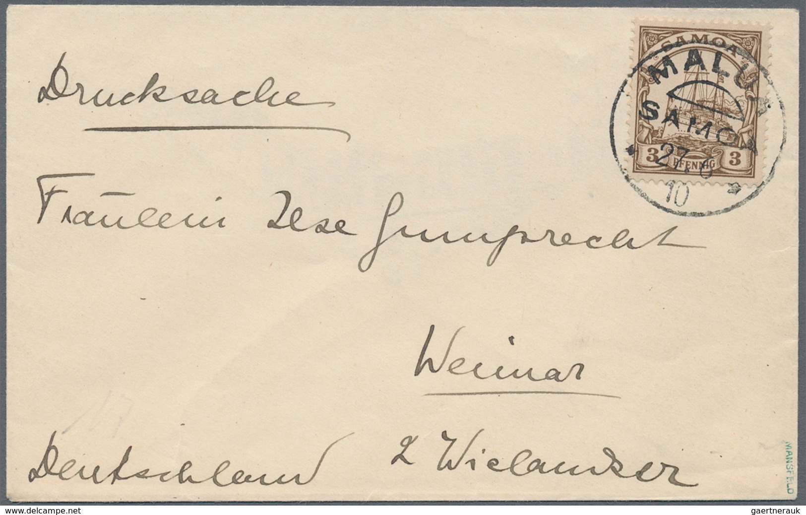 Deutsche Kolonien - Samoa: 1910 (27.6.), 3 Pfg Mit Stempel "MALUA SAMOA" Auf Kleinem Drucksachen-Bri - Samoa