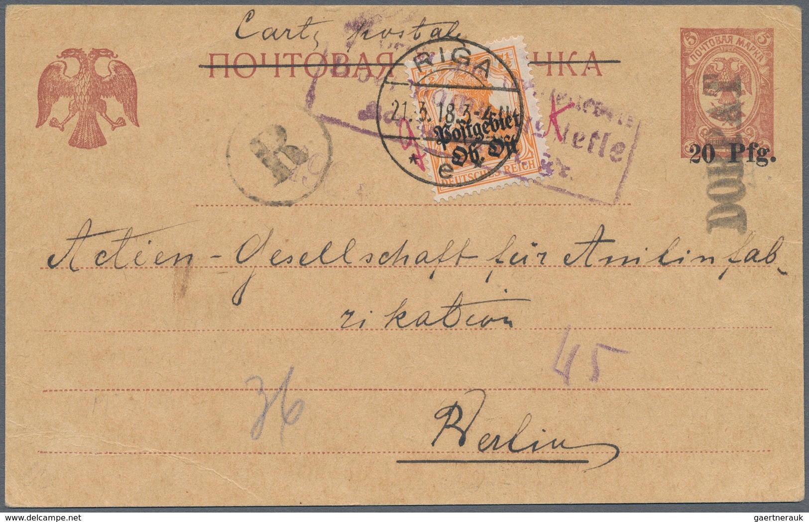 Deutsche Besetzung I. WK: Postgebiet Ober. Ost - Dorpat - Ganzsachen: 1918, Ganzsachenkarte 20 Pfg. - Bezetting 1914-18