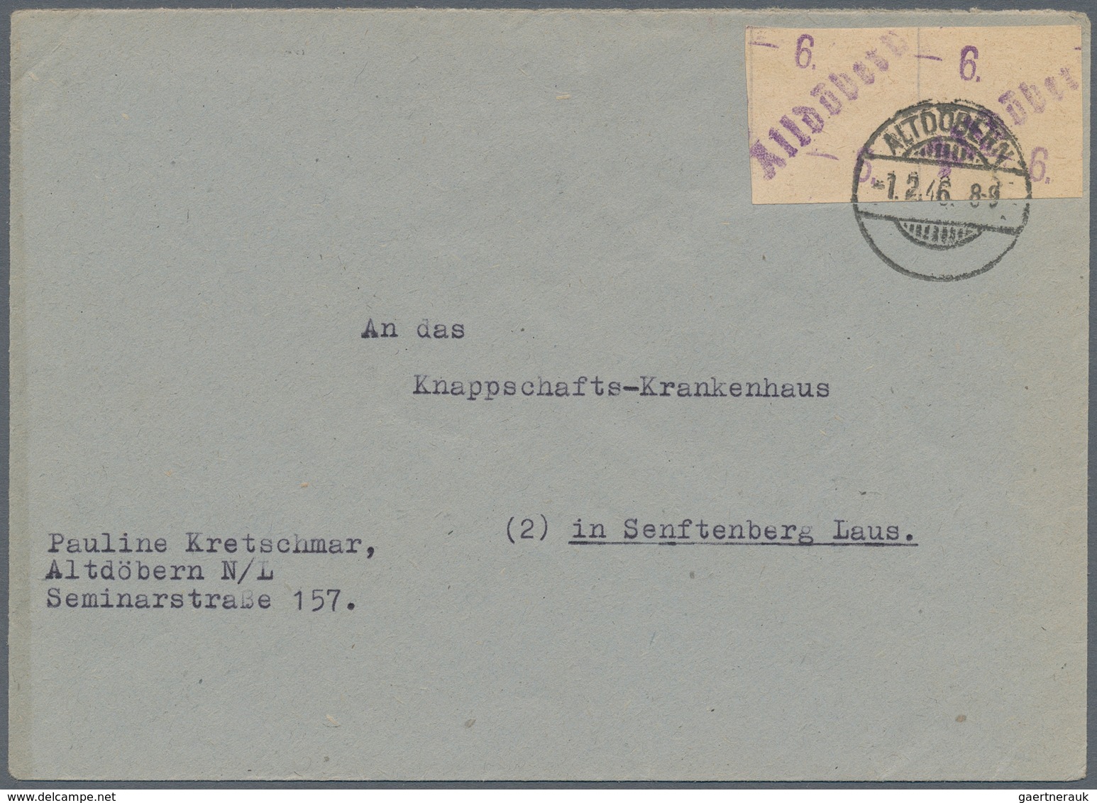 Deutsche Lokalausgaben Ab 1945: ALTDÖBERN: 1946, Gebührenzettel 6 Pfg. Violett, Waagerechtes Paar Al - Andere & Zonder Classificatie