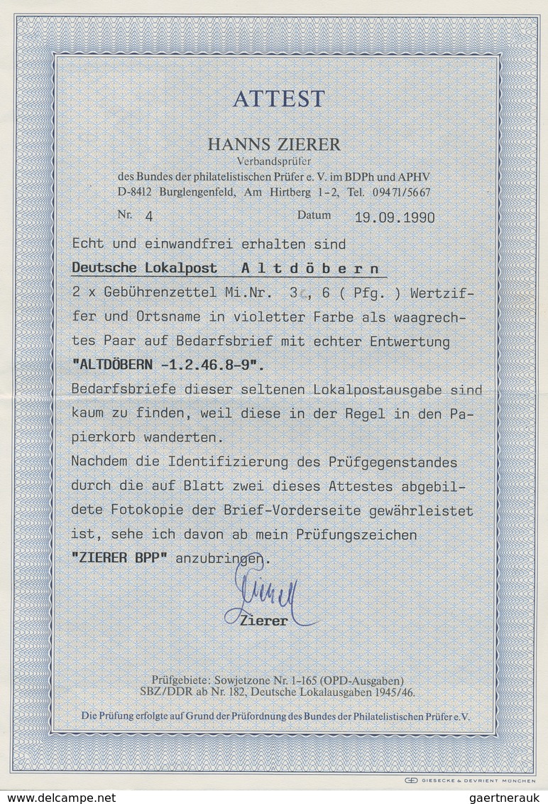 Deutsche Lokalausgaben Ab 1945: ALTDÖBERN: 1946, Gebührenzettel 6 Pfg. Violett, Waagerechtes Paar Al - Andere & Zonder Classificatie