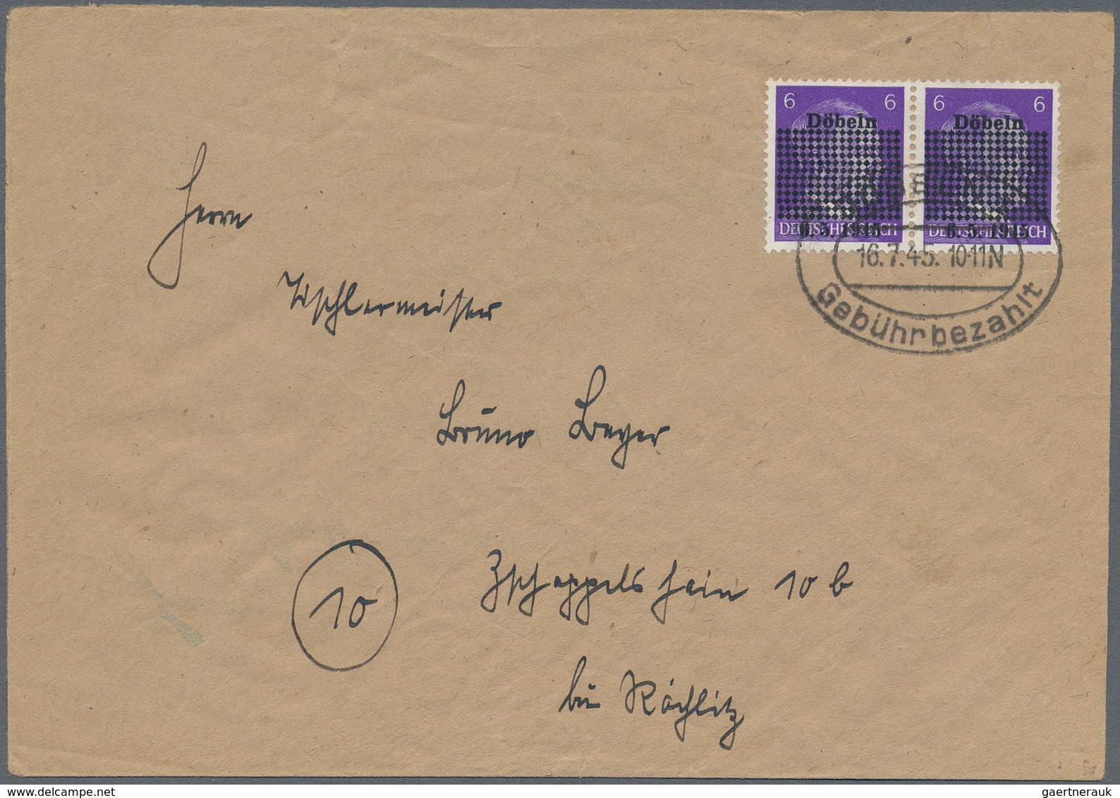 Deutsche Lokalausgaben Ab 1945: DÖBELN: 1945, 6 Pfg. Blauviolett Im Waagerechten Paar Als Portogerec - Andere & Zonder Classificatie