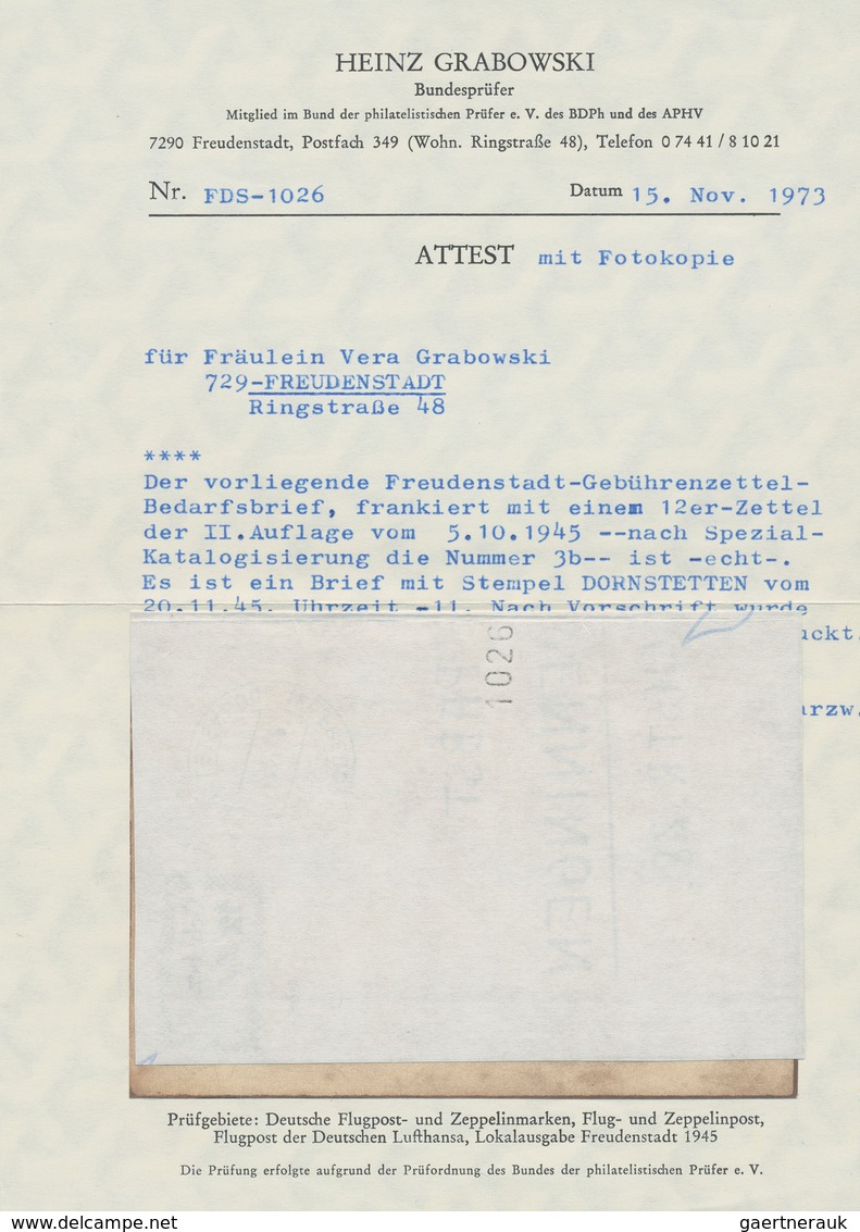 Deutsche Lokalausgaben Ab 1945: FREUDENSTADT: 1945, 1.Auflage, Gebührenzettel 12 Pfg. Schwarz Auf Ro - Sonstige & Ohne Zuordnung