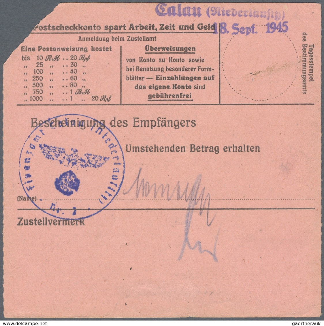 Deutsche Lokalausgaben Ab 1945: GROSSRÄSCHEN: 1945, Gebührenzettel 40 Pfg. Auf Rosalila Als Portoger - Andere & Zonder Classificatie