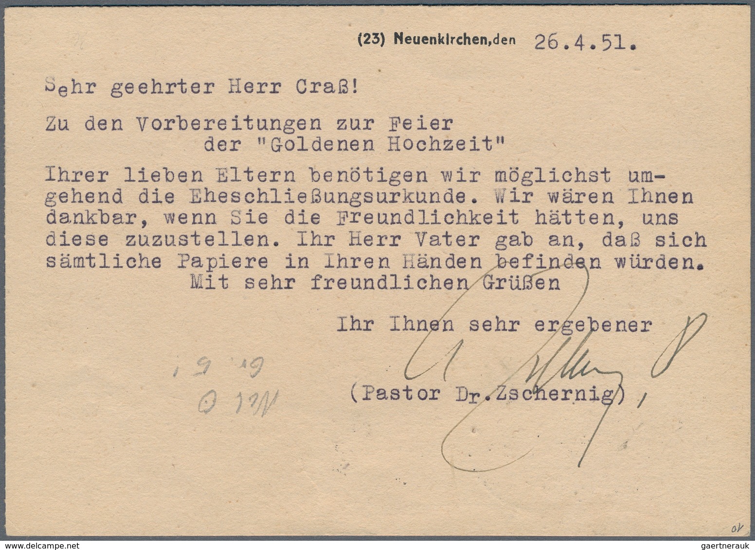 Alliierte Besetzung - Notstempel: Bizone: "Neuenkirchen-H. (23) / über Bremen-Vegesack / Poststelle" - Altri & Non Classificati