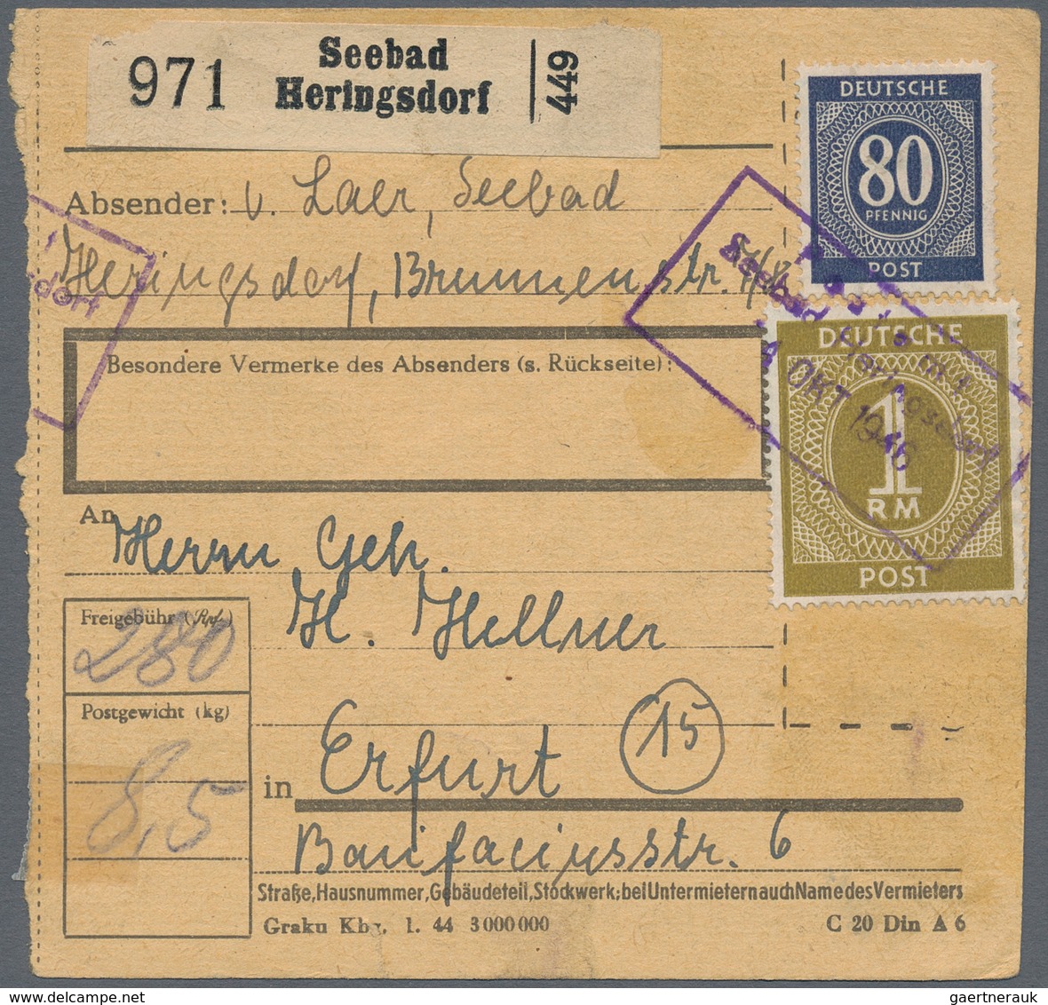 Alliierte Besetzung - Notstempel: Sowjetische Zone: "Seebad Heringsdorf 1. OKT. 1948" Not-Ra3 Auf Pa - Altri & Non Classificati