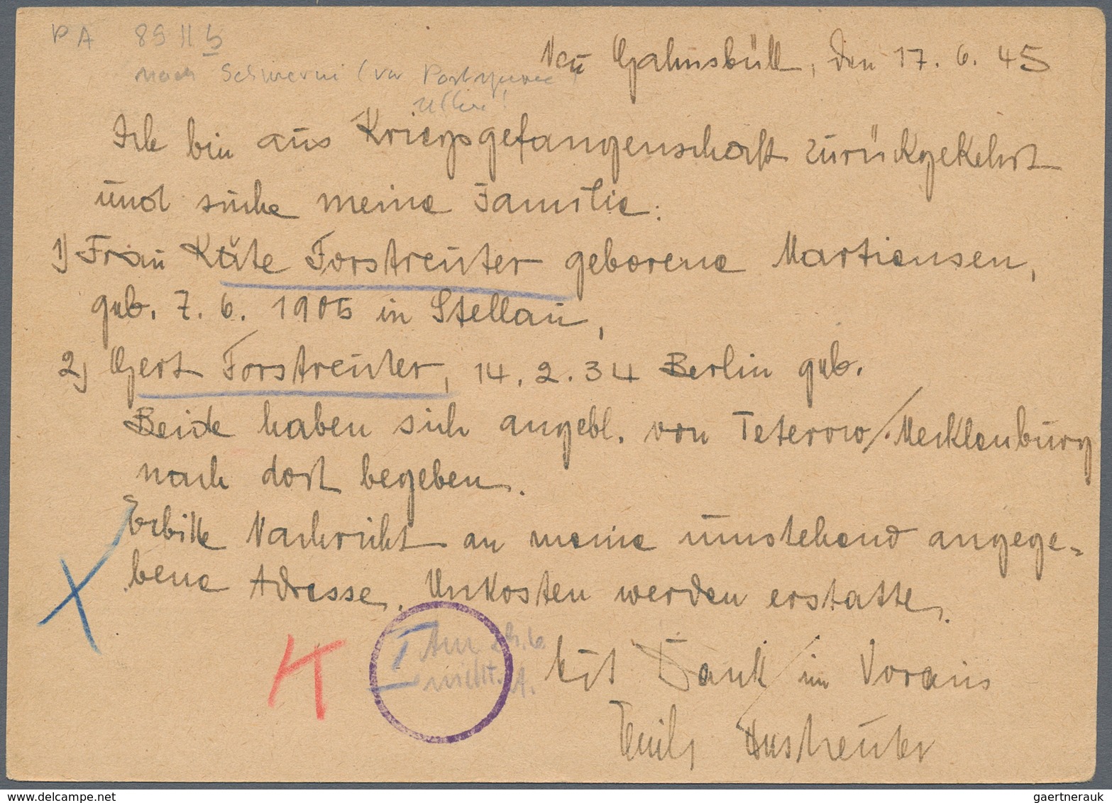 Alliierte Besetzung - Notausgaben: Britische Zone: 1945, Notganzsache Auf Feldpostkartenformblatt Mi - Altri & Non Classificati