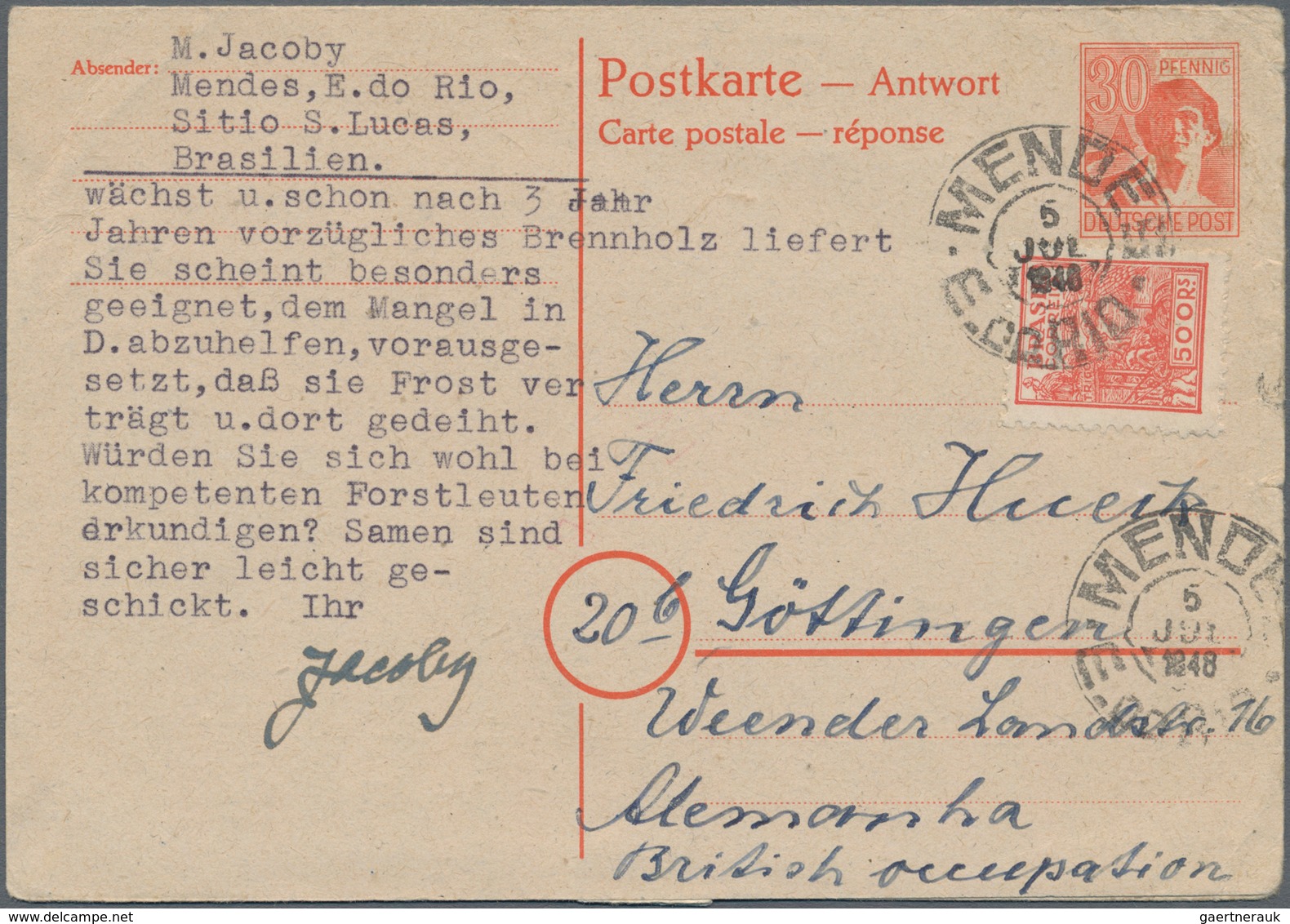 Alliierte Besetzung - Ganzsachen: 1948, Frage/Antwortkarte 30 Pfg. Arbeiter Zusammenhängend, Bedarfs - Andere & Zonder Classificatie