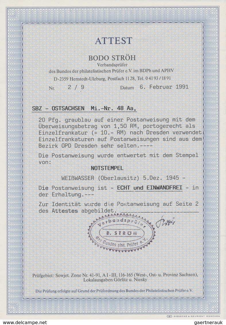 Sowjetische Zone - Ost-Sachsen: 1945, 20 Pfg. Dunkelpreußischblau Als Portogerechte Einzelfrankatur - Sonstige & Ohne Zuordnung