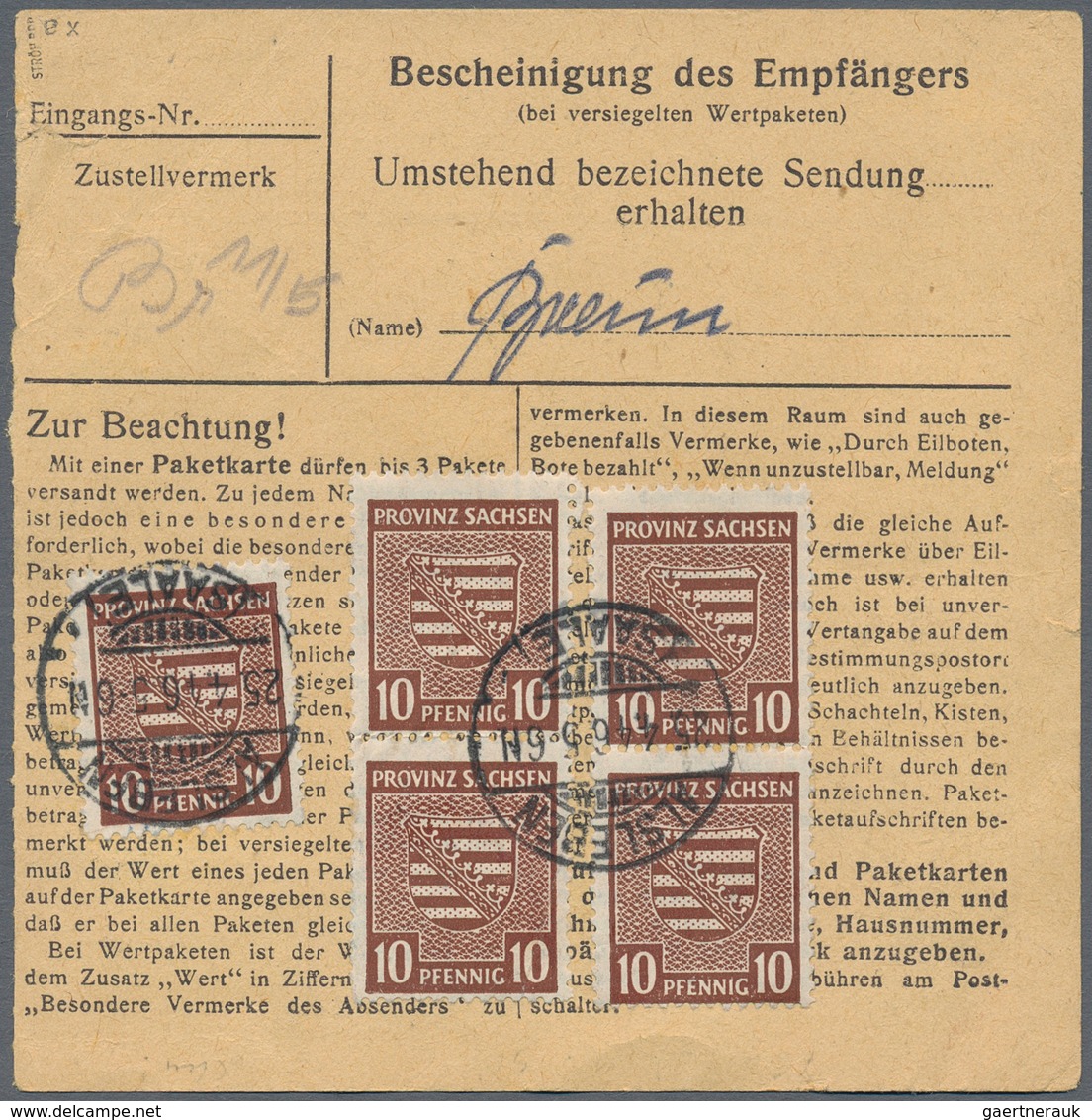 Sowjetische Zone - Provinz Sachsen: 1946, Ziffern 10 Pfg. Braun, Fallendes Wasserzeichen, Acht Werte - Andere & Zonder Classificatie