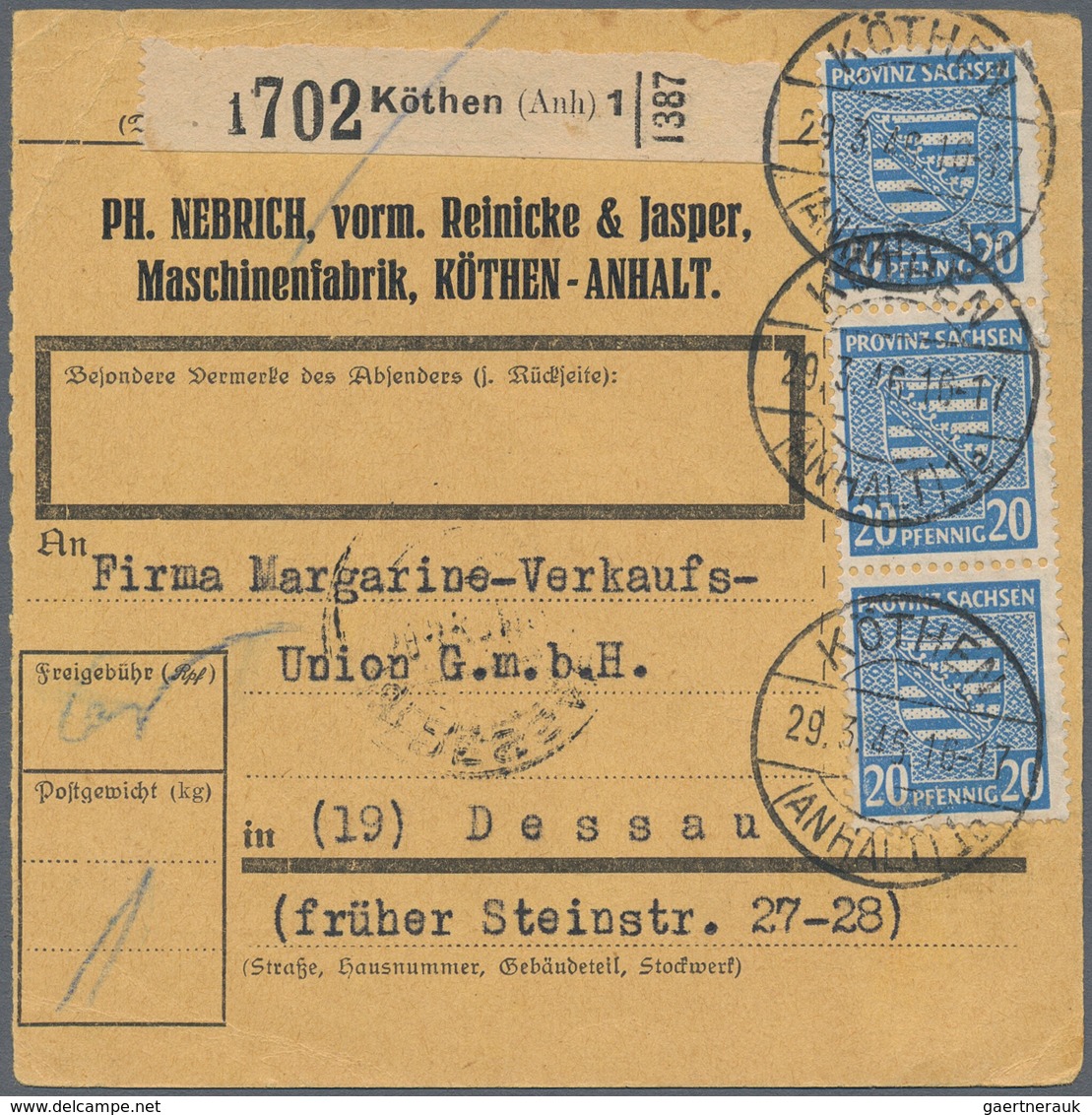 Sowjetische Zone - Provinz Sachsen: 1946, Ziffern 20 Pfg. Blau, Fallendes Wasserzeichen, Senkrechter - Andere & Zonder Classificatie