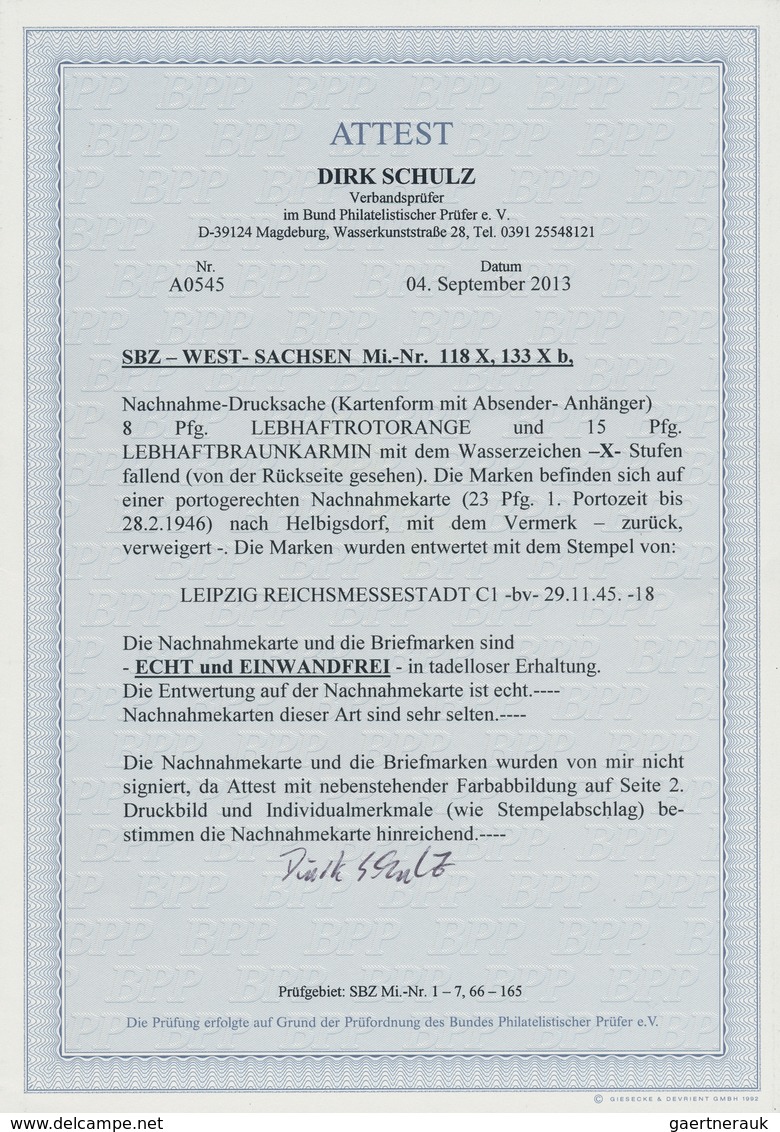 Sowjetische Zone - West-Sachsen: 1945, 8 Pfg. Rotorange Und 15 Pfg. Braunkarmin, Portogerechte 23 Pf - Altri & Non Classificati