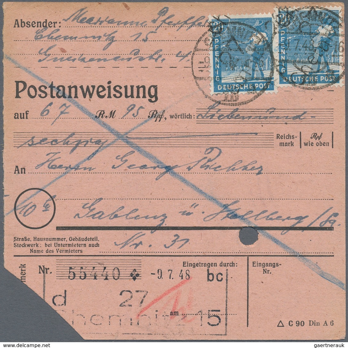 Sowjetische Zone - Bezirkshandstempel - V - Bez. 27 (Leipzig): 1948, 20 Pfg. Arbeiter Mit Aufdruck " - Andere & Zonder Classificatie