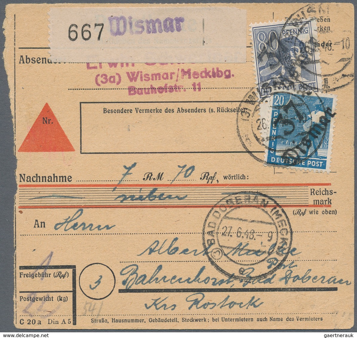 Sowjetische Zone - Bezirkshandstempel - VIII - Bez. 37 (Schwerin): 1948, 20 Pfg. Und 80 Pfg. Arbeite - Andere & Zonder Classificatie