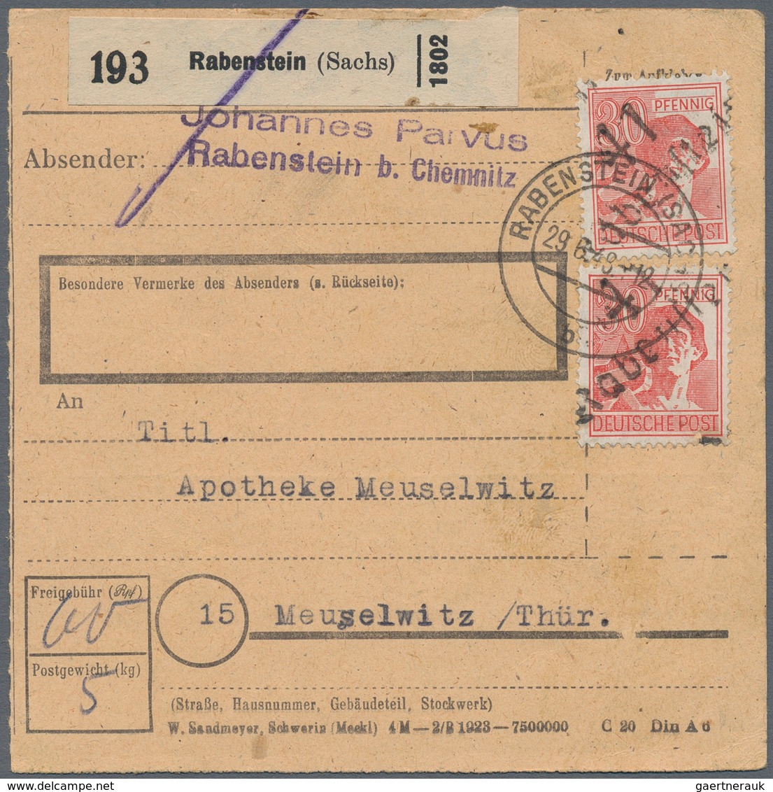 Sowjetische Zone - Bezirkshandstempel - X - Bez. 41 (Chemnitz): 1948, 30 Pfg. Arbeiter Mit Aufdruck - Sonstige & Ohne Zuordnung