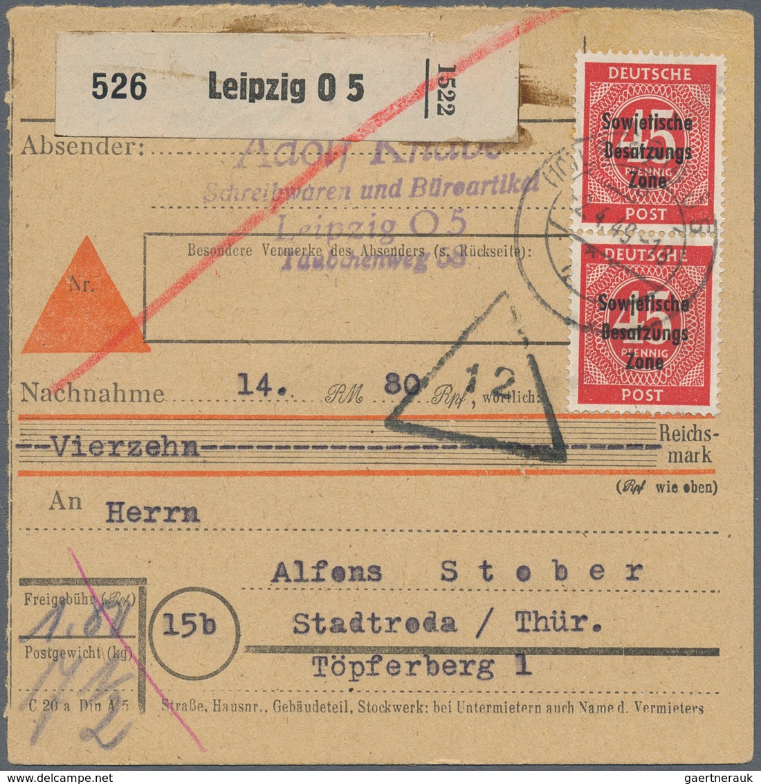 Sowjetische Zone - Allgemeine Ausgaben: 1949/1950, 45 Pfg. Und 75 Pfg. Ziffern Maschinenaufdruck Je - Andere & Zonder Classificatie