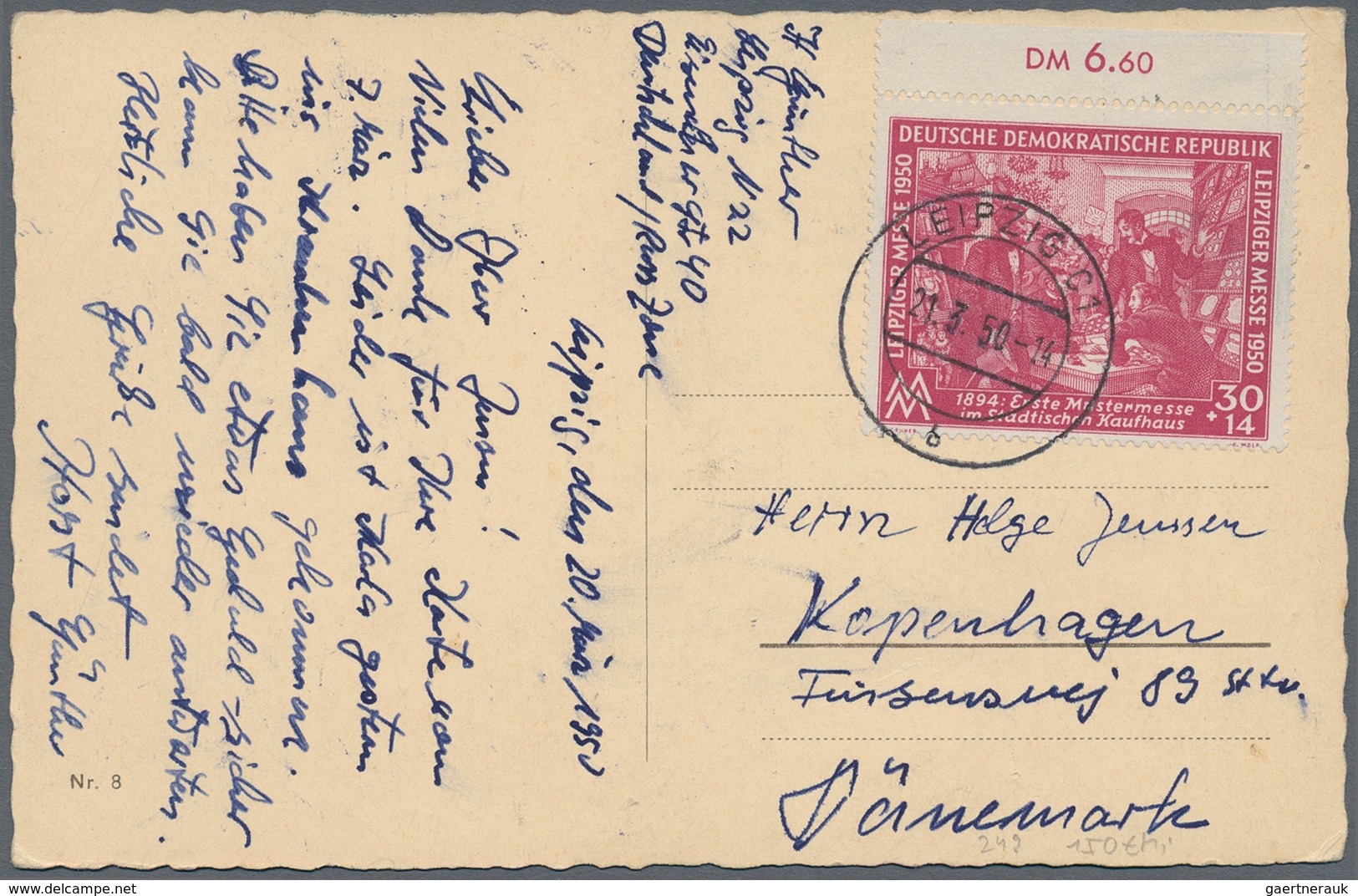 DDR: 1949/1950, Zwei Portogerechte Einzelfrankaturen: 30 Pfg. Gewerkschaftsbund Auf Ansichtskarte Vo - Storia Postale