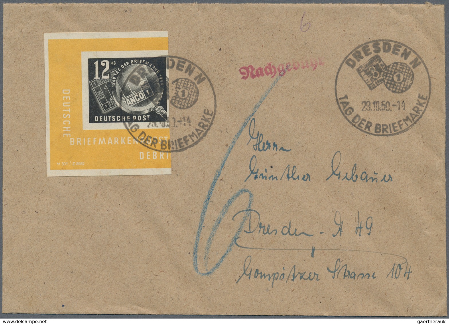 DDR: 1950, Einzelmarken Aus Debria-Block Auf Zwei Briefen: 12 Pfg. Auf Ortsbrief Von "DRESDEN 29.10. - Brieven En Documenten