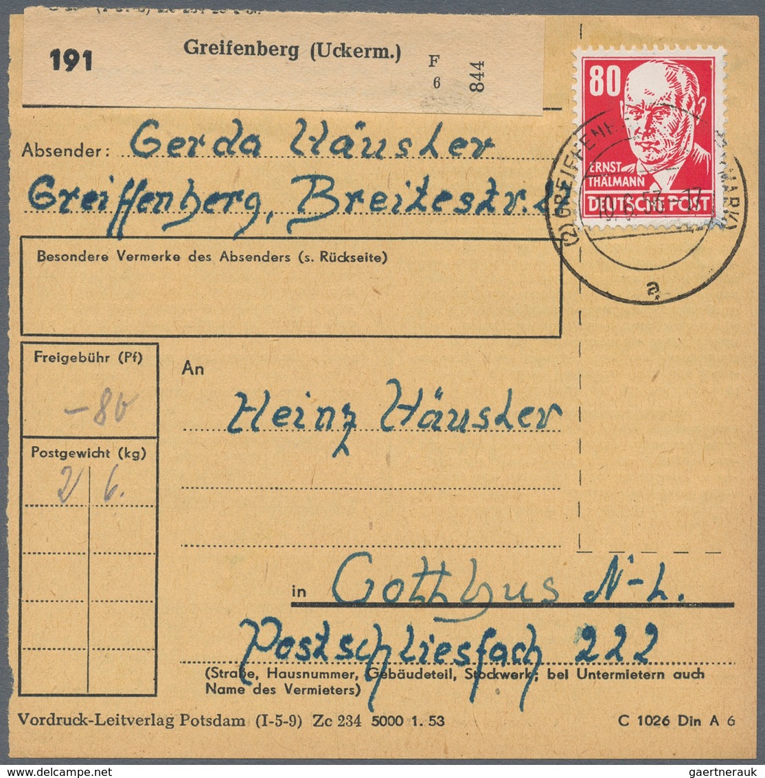 DDR: 1953, Köpfe-Serie, 80 Pfg. Rot, Portogerechte Einzel- Und Portogerechte Mehrfachfrankatur, Je A - Storia Postale