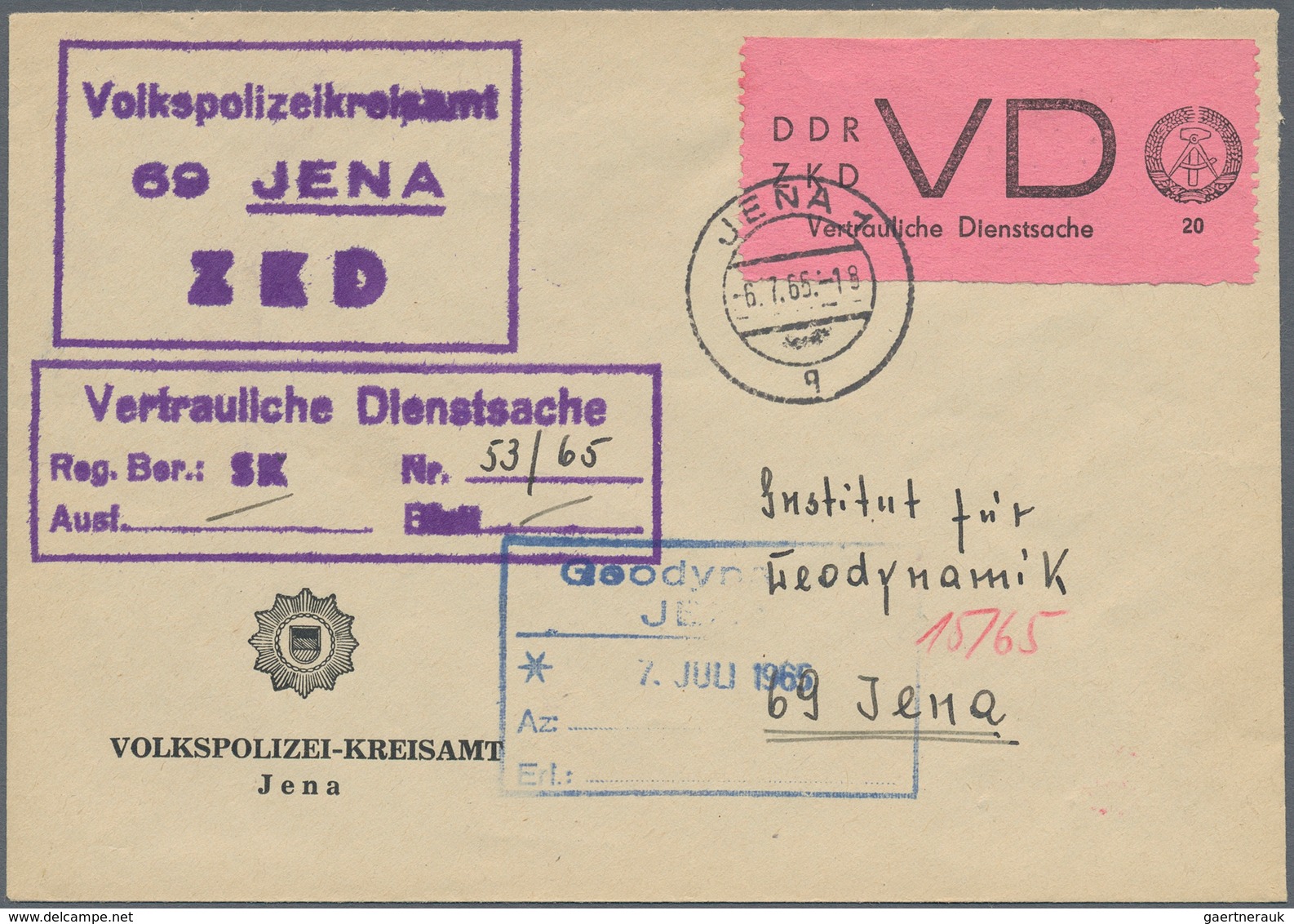 DDR - Dienstmarken D (Vertrauliche Dienstsachen): 1965, 20 Pfg. Schwarz Auf Helllilarosa Auf ZKD-Ort - Andere & Zonder Classificatie