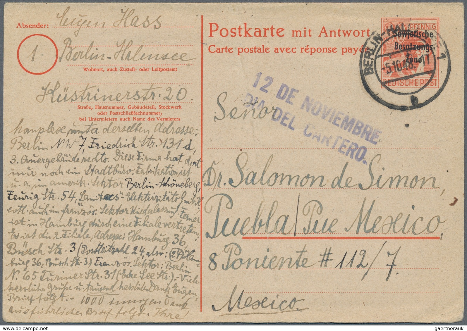 Berlin - Vorläufer: 1948, SBZ-Frage/Antwortkarte 30 Pfg. Maschinenaufdruck Zusammenhängend, Bedarfsg - Briefe U. Dokumente