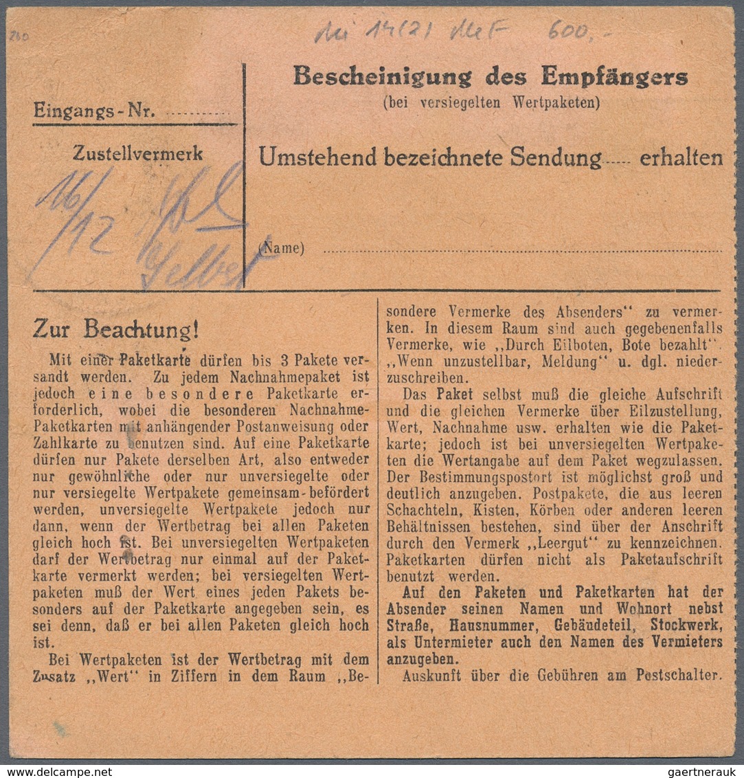 Berlin: 1948, 60 Pfg. Schwarzaufdruck Im Senkrechten Paar Als Mehrfachfrankatur Auf Paketkartenstamm - Storia Postale