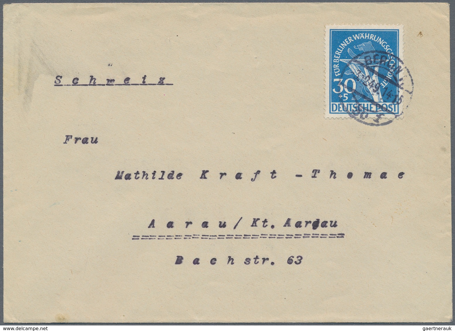 Berlin: 1949, 30 Pfg. Währungsgeschädigte Als Portogerechte Einzelfrankatur Auf Brief Von "BERLIN W - Storia Postale