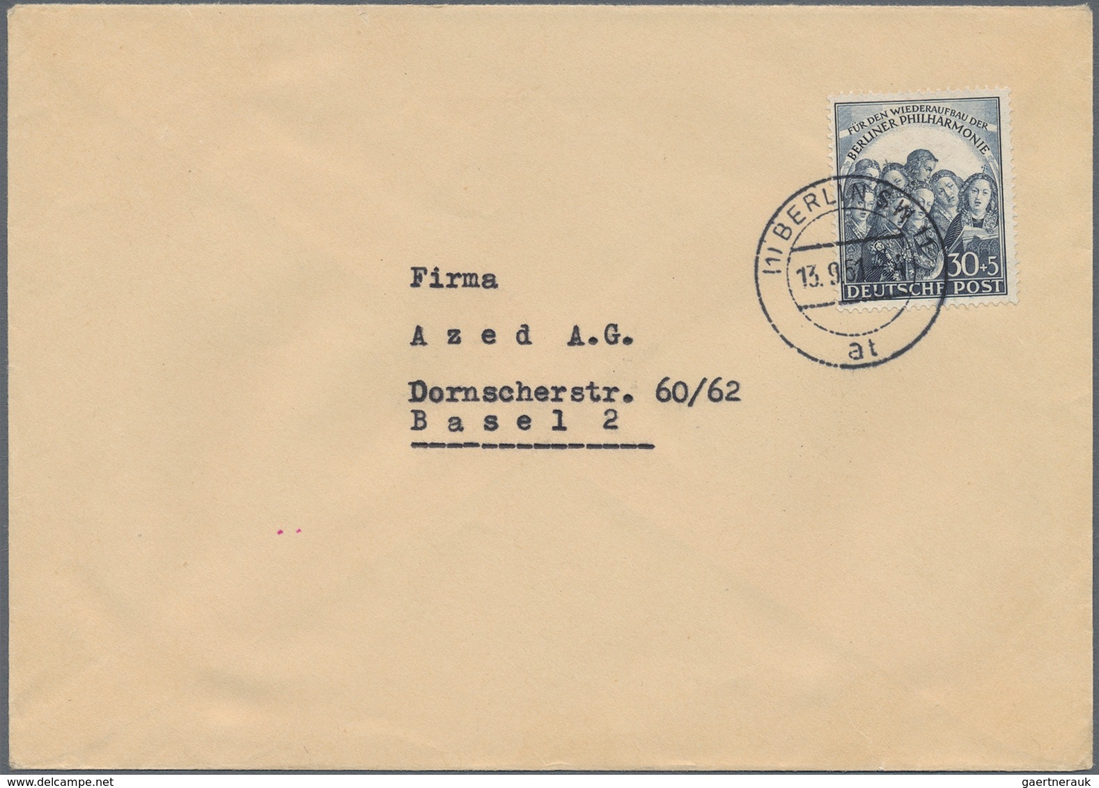 Berlin: 1951, 30 Pfg. Philharmonie Als Portogerechte Einzelfrankatur Auf Brief Von "BERLIN W 11 13.9 - Brieven En Documenten