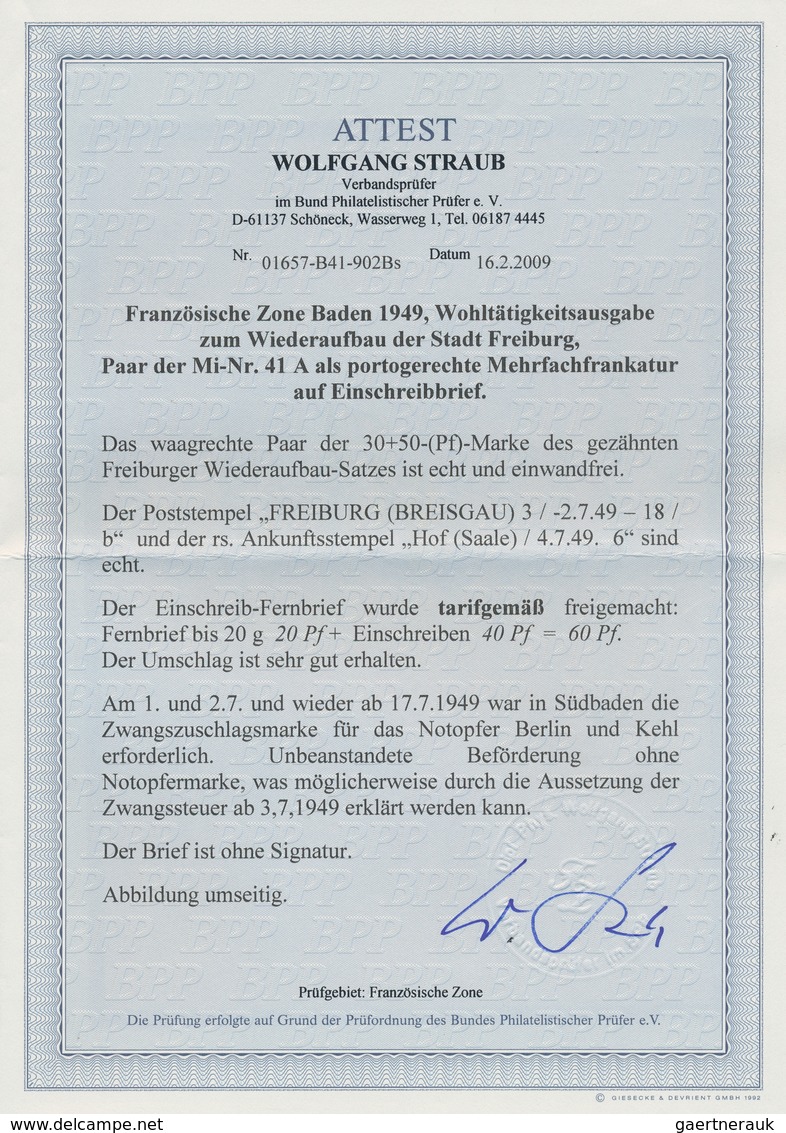 Französische Zone - Baden: 1949, 30 Pfg. Wiederaufbau Im Waagerechten Paar Als Portogerechte Mehrfac - Altri & Non Classificati