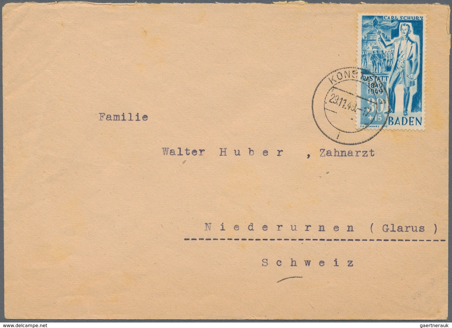 Französische Zone - Baden: 1949, 30 Pfg. Schurz Als Portogerechte Einzelfrankatur Auf Brief (minime, - Andere & Zonder Classificatie