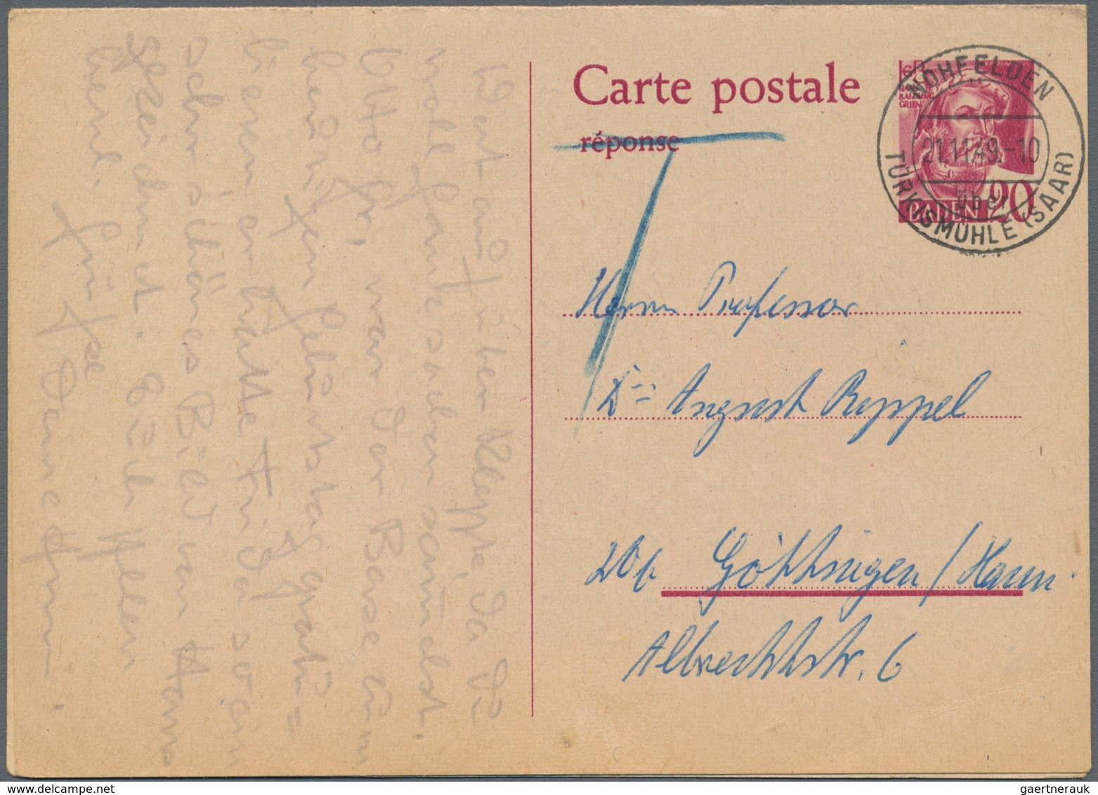 Französische Zone - Baden - Ganzsachen: 1949, Frage/Antwortkarte 20 Pfg.+20 Pfg. Lila Zusammenhängen - Sonstige & Ohne Zuordnung