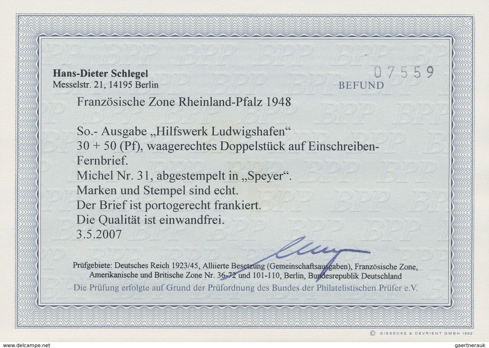 Französische Zone - Rheinland Pfalz: 1948, 30 Pfg. Hilfswerk Ludwigshafen Im Waagerechten Paar Als P - Andere & Zonder Classificatie