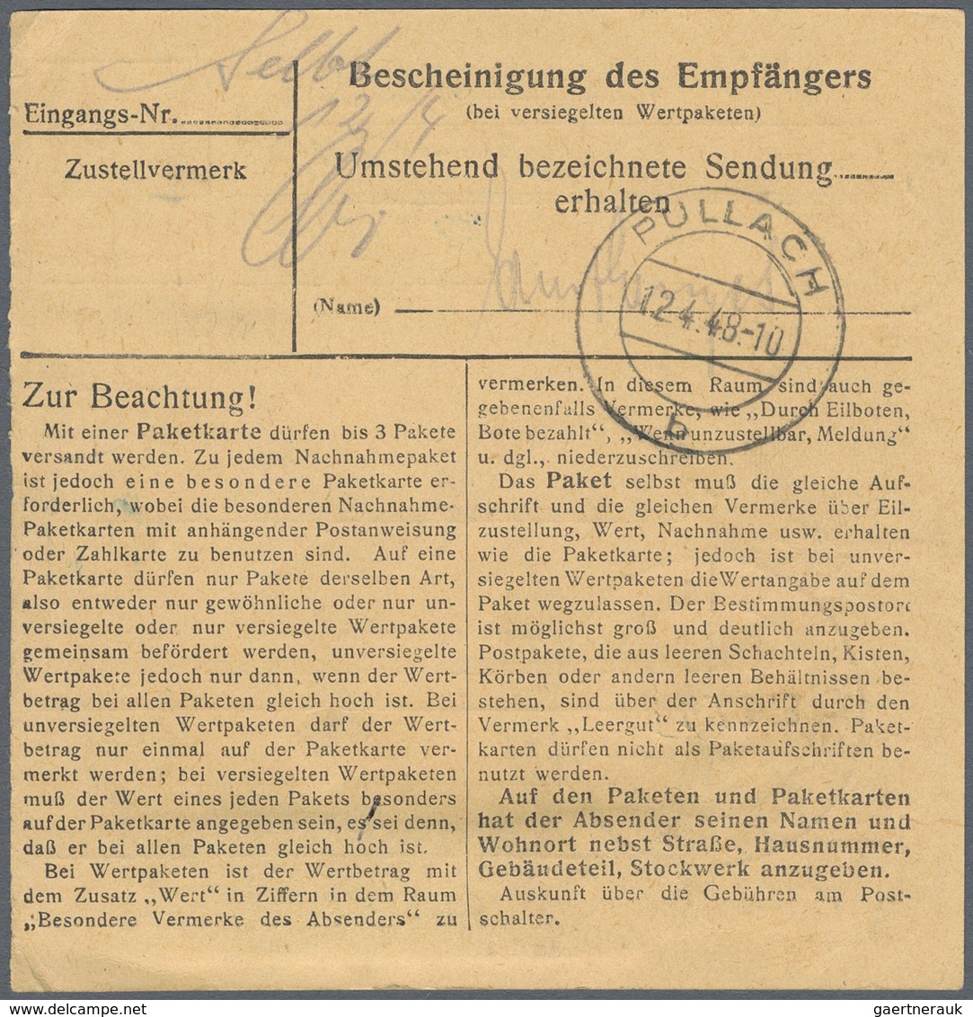 Französische Zone - Württemberg: 1948, Drei Paketkartenstammteile Mit Portogerechten Frankaturen: 45 - Altri & Non Classificati