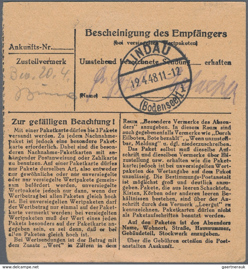 Französische Zone - Württemberg: 1948, Drei Paketkartenstammteile Mit Portogerechten Frankaturen: 45 - Altri & Non Classificati