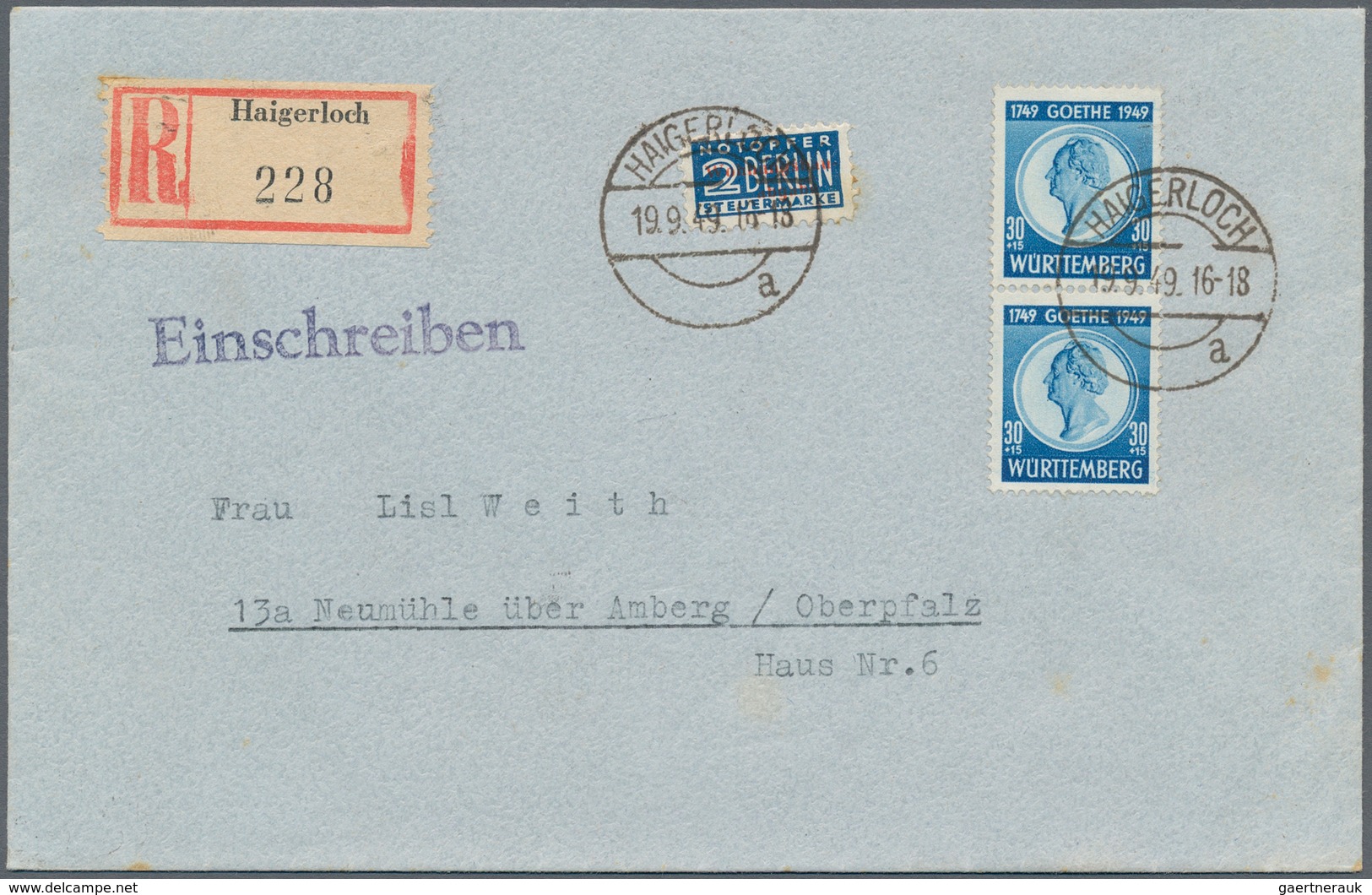 Französische Zone - Württemberg: 1949, 30 Pfg. Goethe Im Senkrechten Paar Als Portogerechte Mehrfach - Sonstige & Ohne Zuordnung