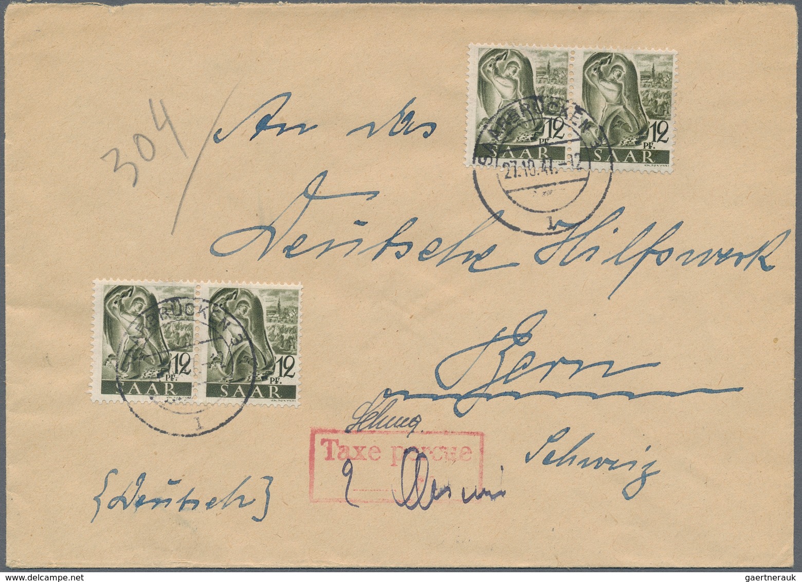 Saarland (1947/56): 1947, Zwei Briefe An Das Deutsche Hilfswerk In Bern/Schweiz Mit Saar I 12 Pfg. G - Brieven En Documenten