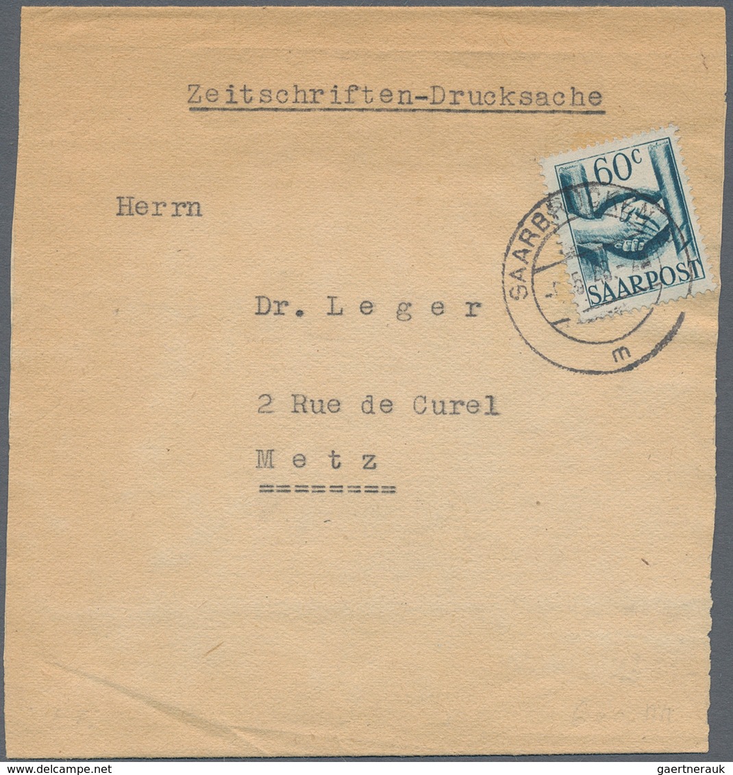 Saarland (1947/56): 1948, 60 C. Dunkelgrünlichgrau Als Portogerechte Einzelfrankatur Auf Zeitungs-Dr - Storia Postale