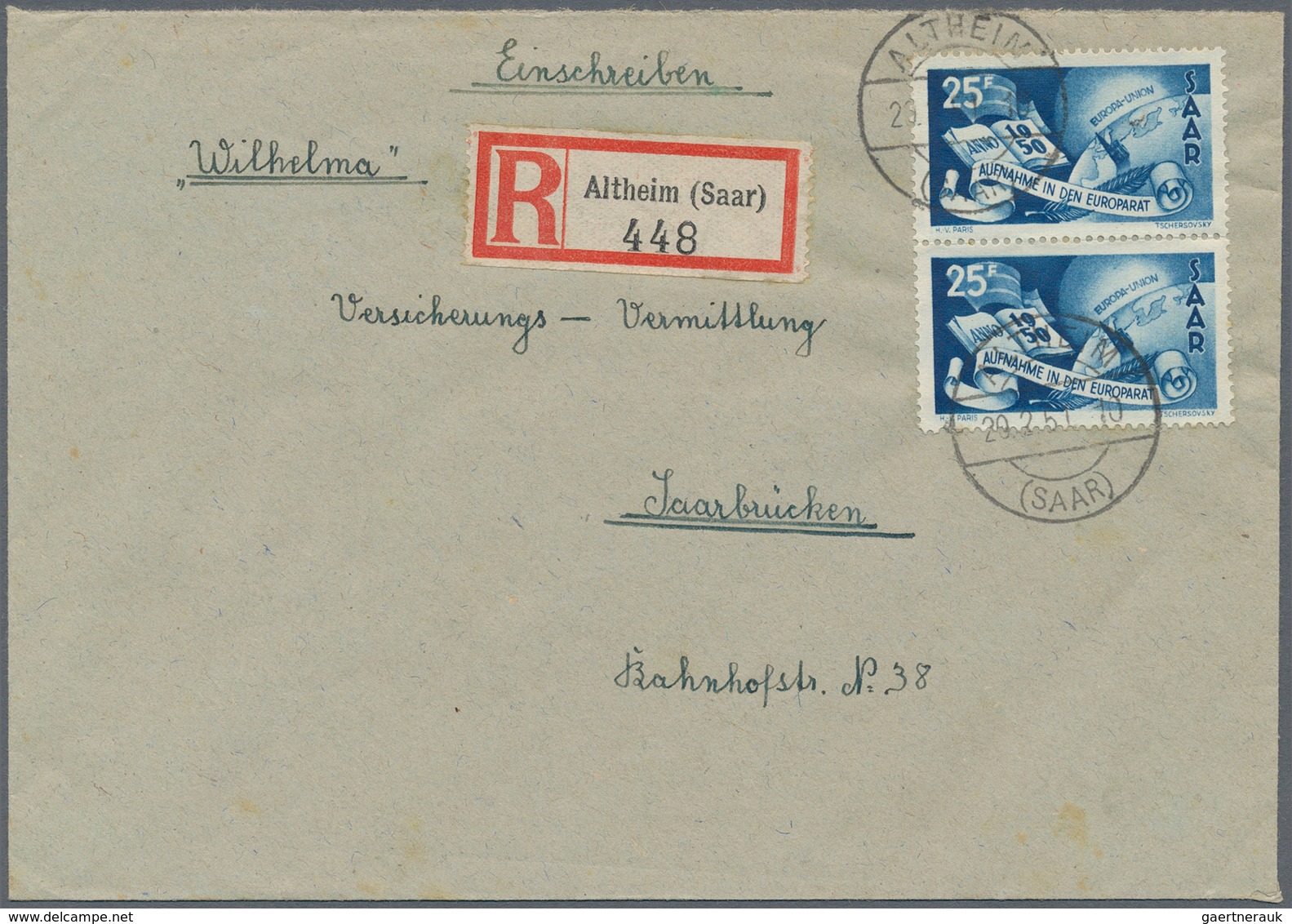 Saarland (1947/56): 1950/1951, 25 Fr. Europarat, Drei Belege Mit Portogerechten Frankaturen: Einzelf - Brieven En Documenten