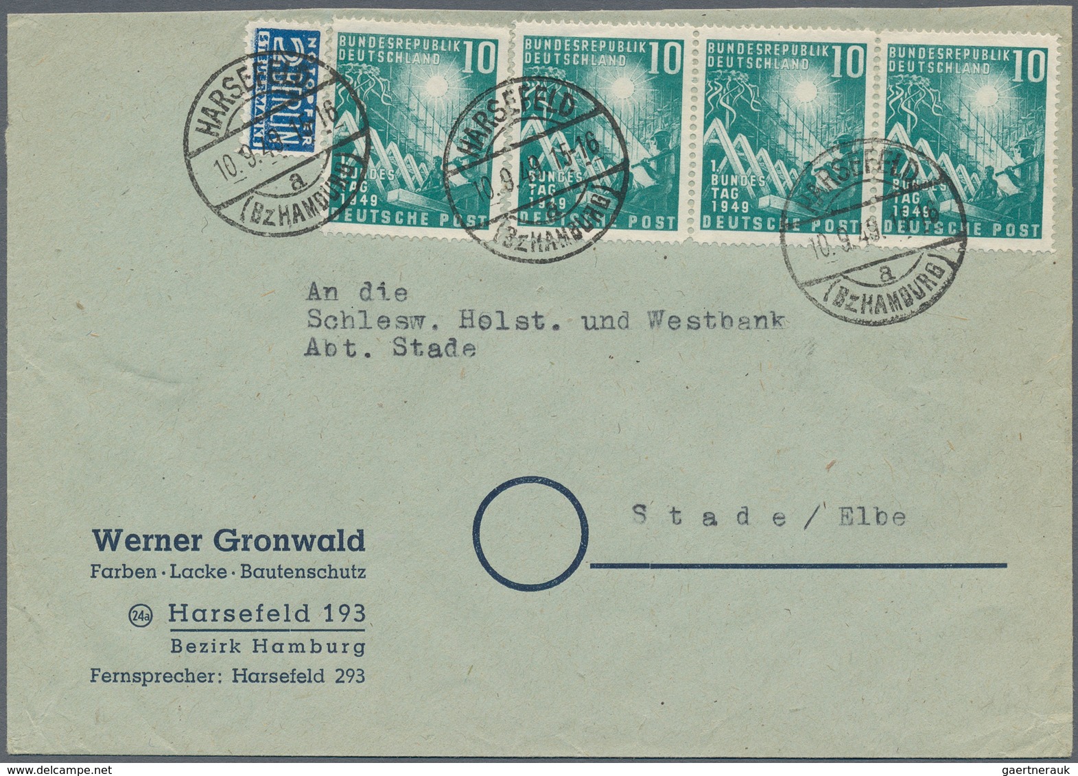 Bundesrepublik Deutschland: 1949, 10 Pfg. Bundestag, Einzelwert Und Waagerechter 3er-Streifen Als Po - Brieven En Documenten