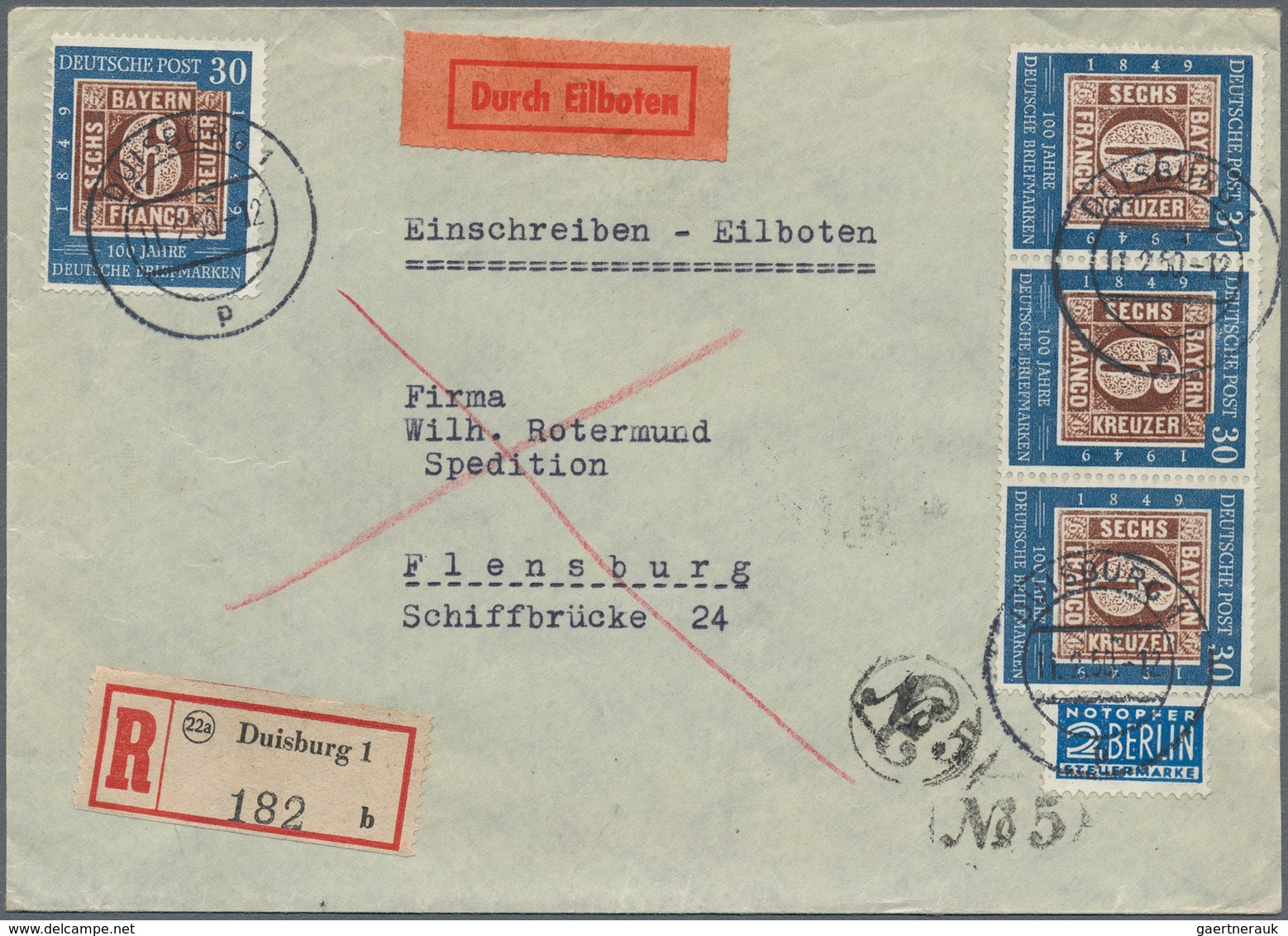 Bundesrepublik Deutschland: 1950, 30 Pfg. Hundert Jahre Marken, Einzelwert Und Waagerechter 3er-Stre - Brieven En Documenten