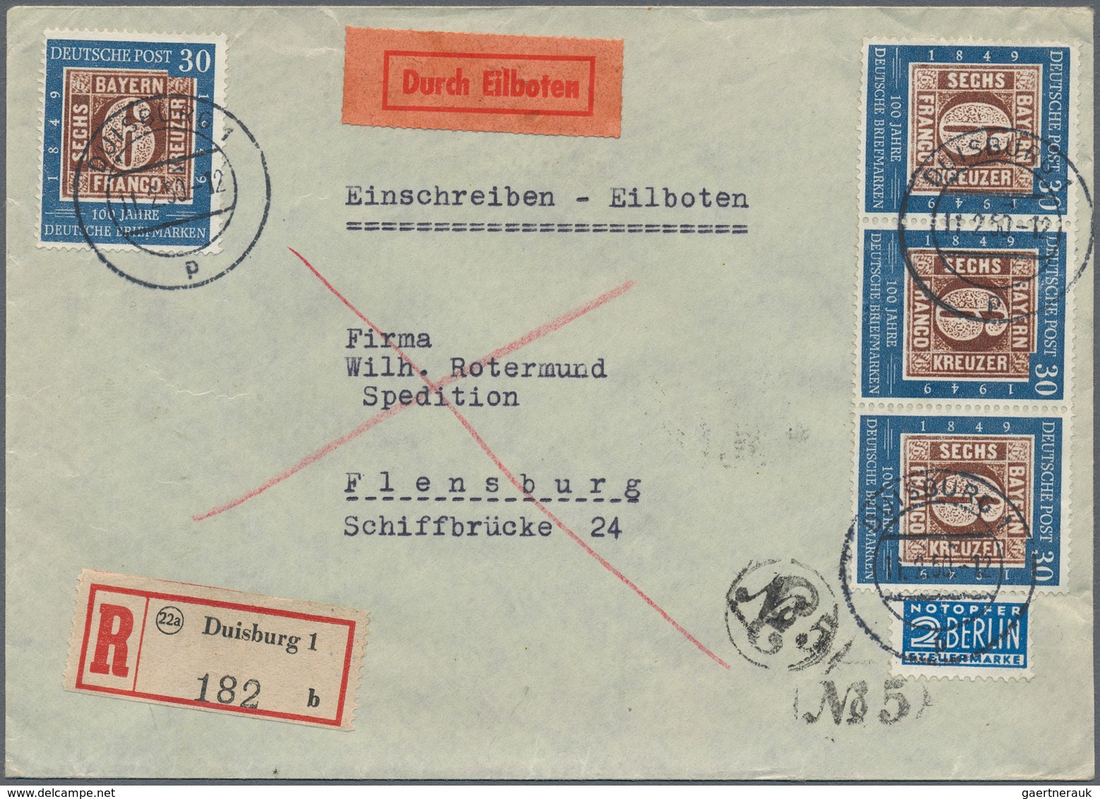 Bundesrepublik Deutschland: 1950, 30 Pfg. Hundert Jahre Marken, Einzelwert Und Waagerechter 3er-Stre - Storia Postale