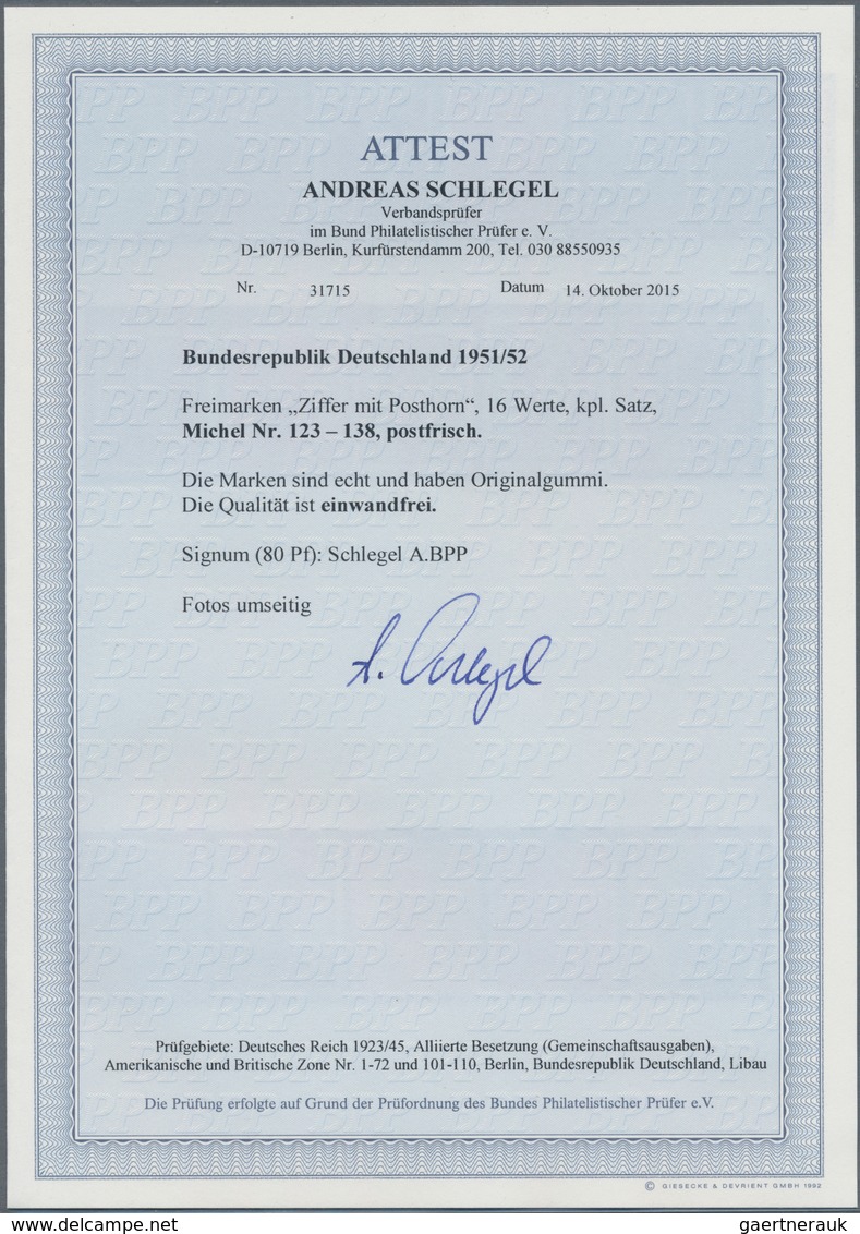 Bundesrepublik Deutschland: 1951, Posthorn, Kompletter Satz, Postfrisch, 80 Pfg. Signiert Schlegel B - Brieven En Documenten