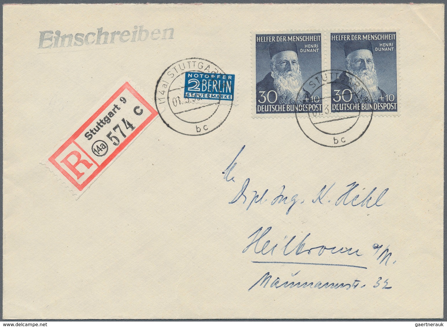 Bundesrepublik Deutschland: 1953, 30 Pfg. Wohlfahrt 1952 Im Waagerechten Paar Als Portogerechte Mehr - Storia Postale