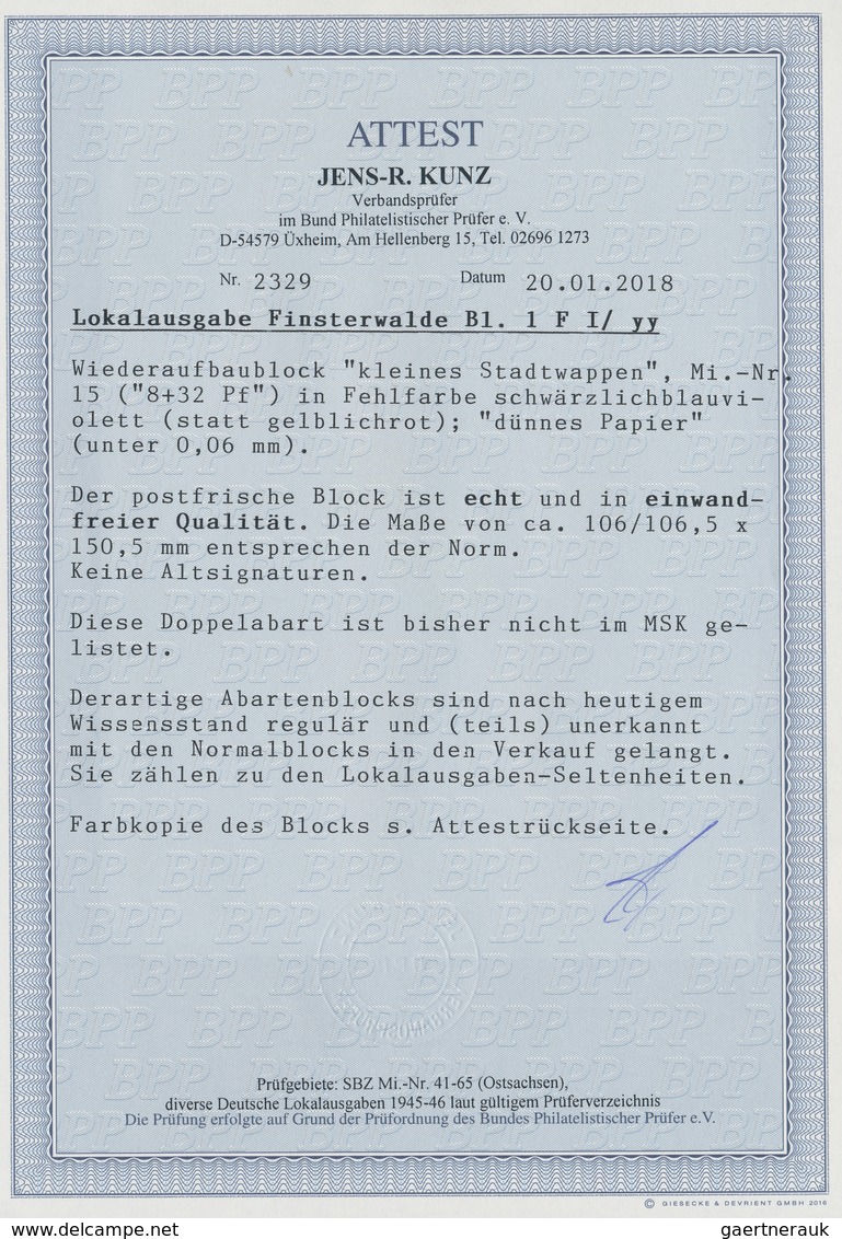 Deutsche Lokalausgaben Ab 1945: LOKALAUSGABEN NACH 1945 - FINSTERWALDE, Wiederaufbaublock Kleines Wa - Altri & Non Classificati