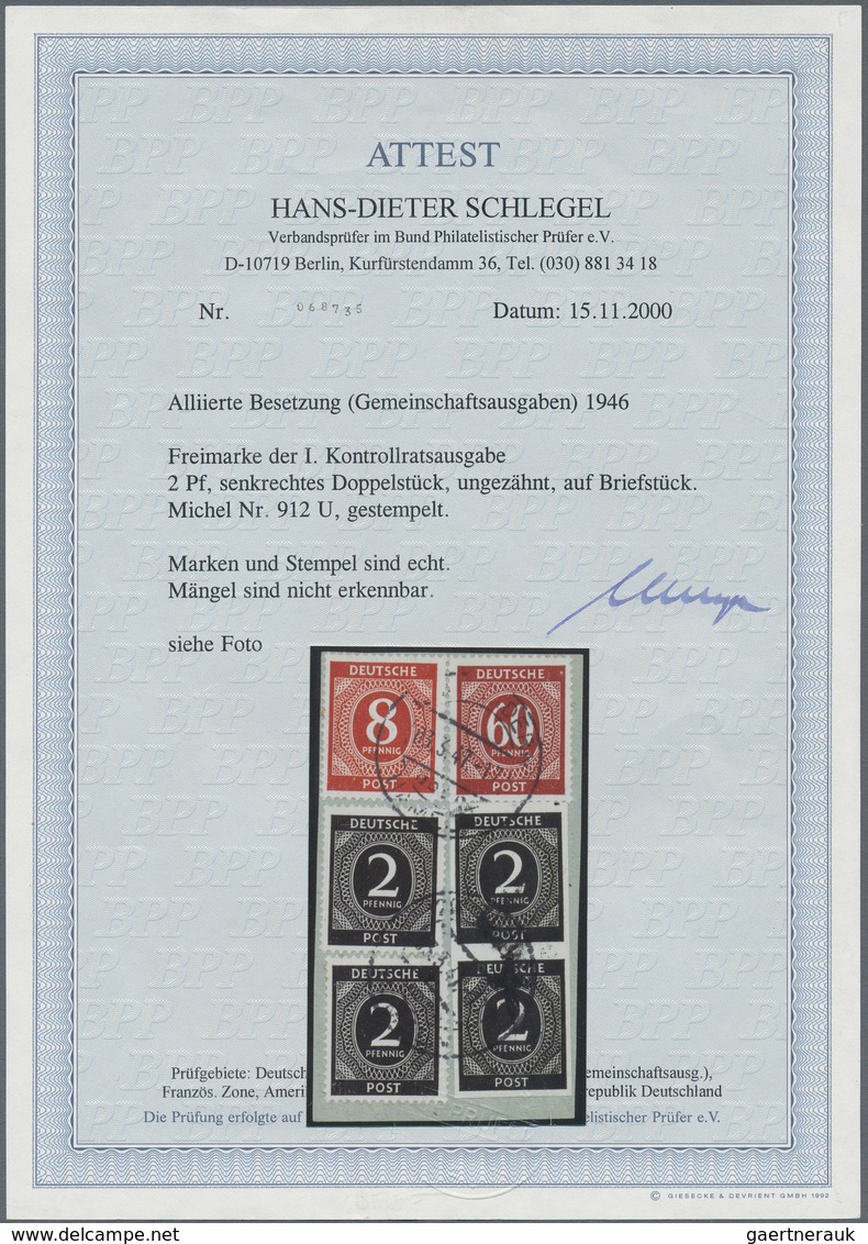 Alliierte Besetzung - Gemeinschaftsausgaben: 1946, 2 Pfg. Ziffer Im Senkrechten Ungezähnten Paar Mit - Sonstige & Ohne Zuordnung